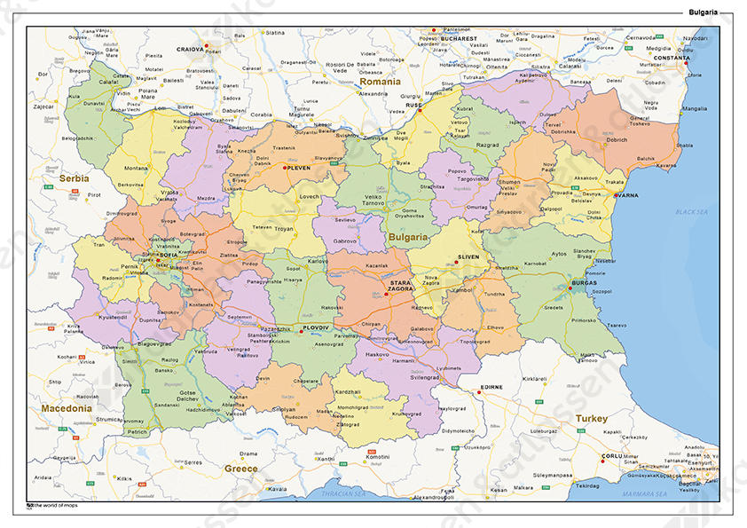 Staatkundige landkaart Bulgarije