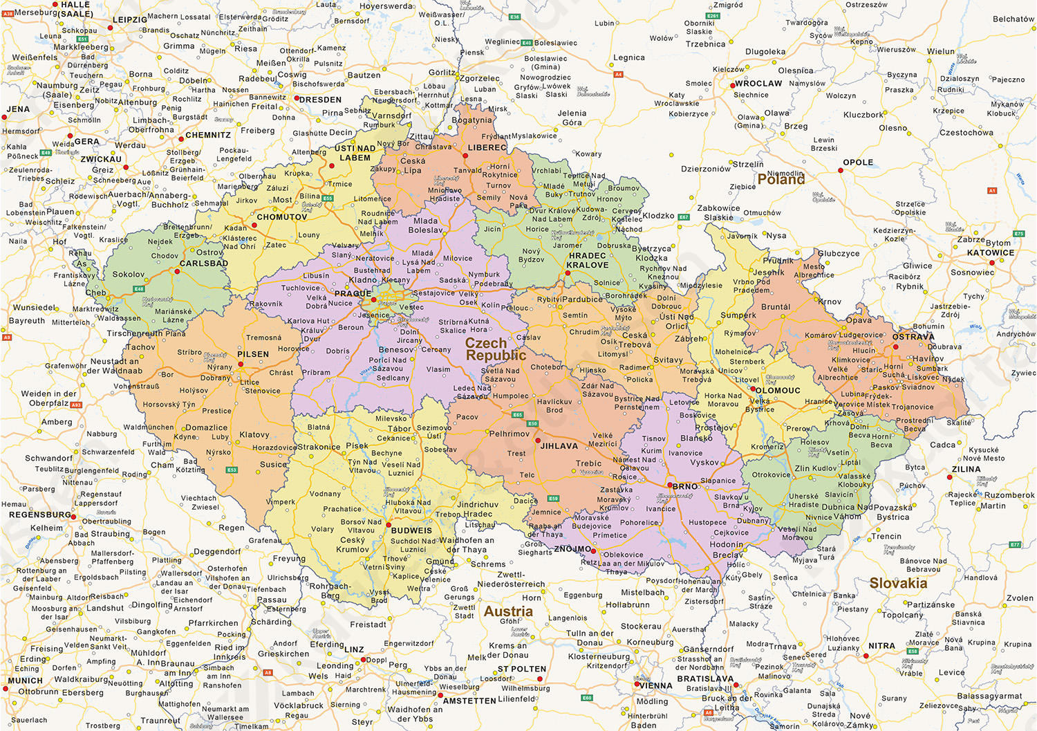 Staatkundige landkaart Tsjechië Staatkundige landkaart Tsjechië
