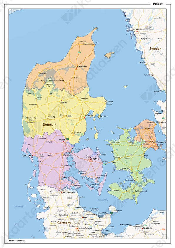 Staatkundige landkaart Denemarken Staatkundige landkaart Denemarken