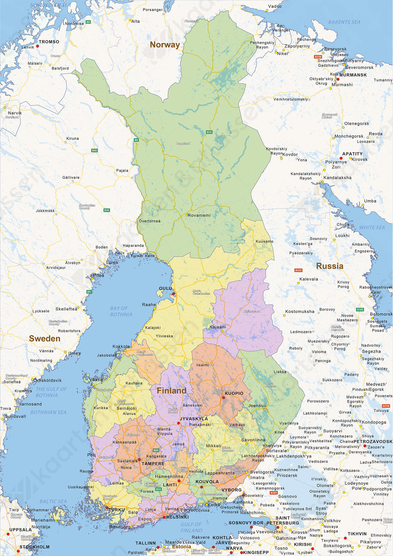Staatkundige landkaart Finland Staatkundige landkaart Finland