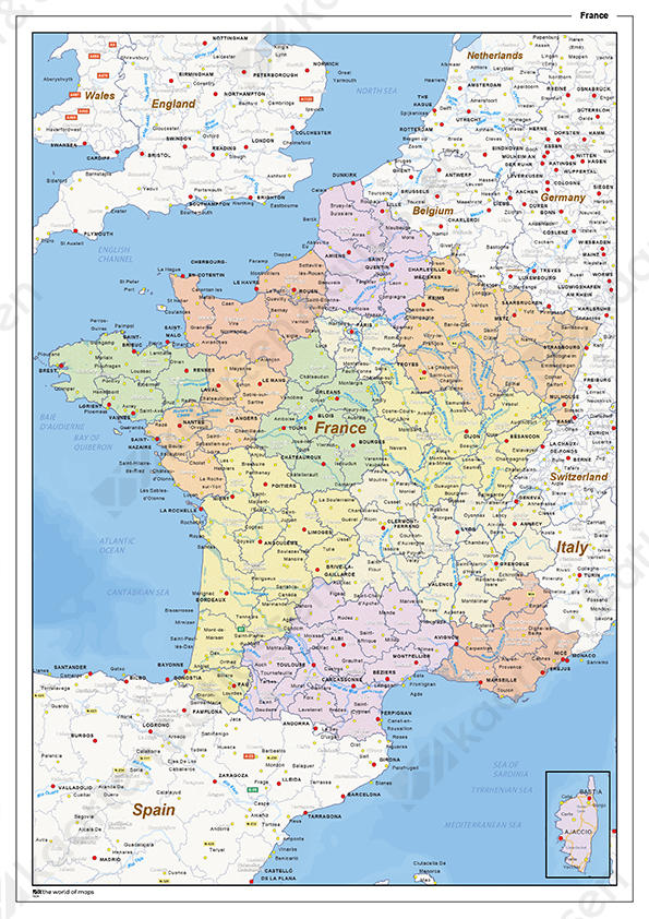 Natuurkundige landkaart Frankrijk Natuurkundige landkaart Frankrijk