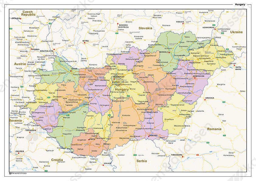 Staatkundige landkaart Hongarije