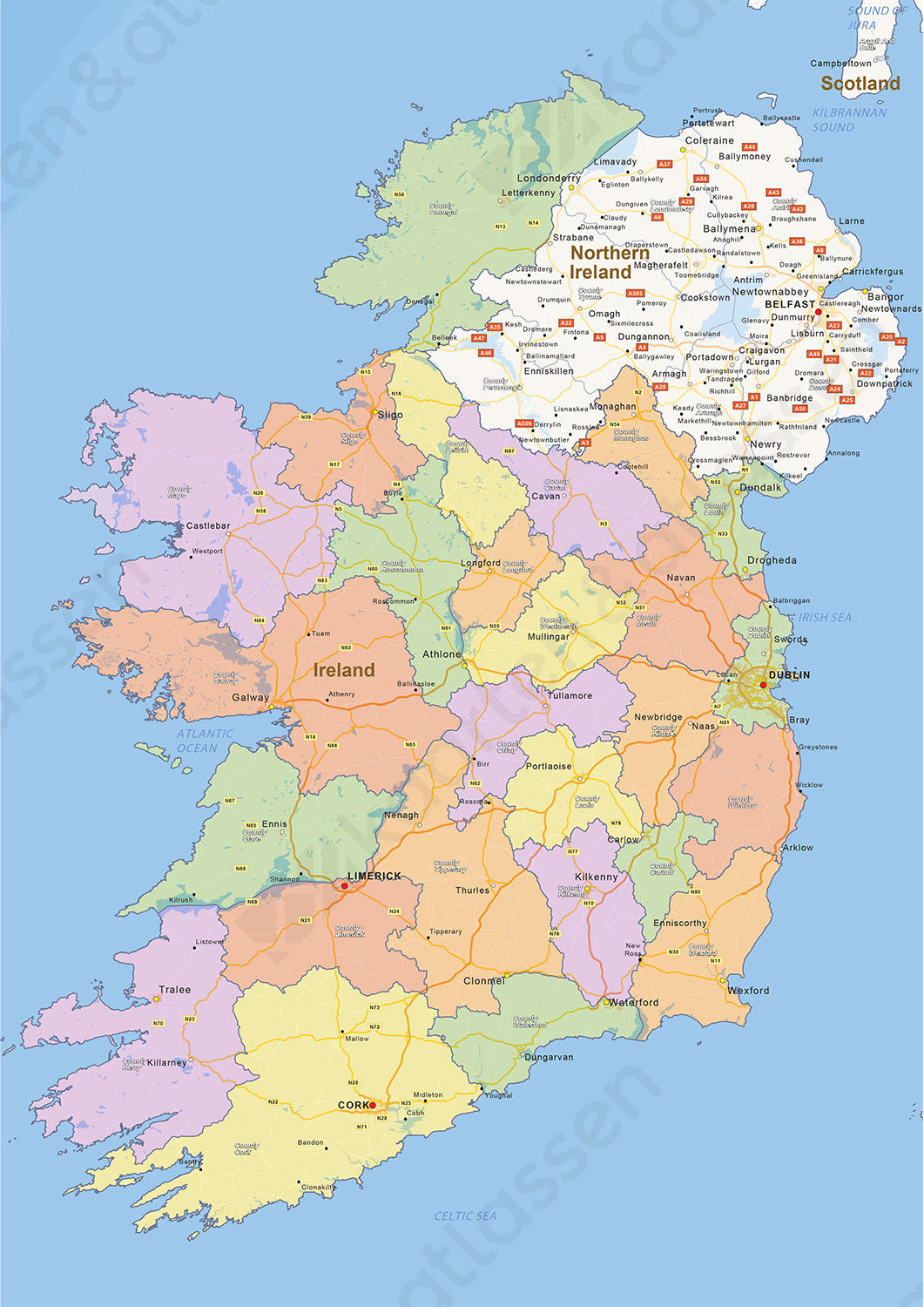 Staatkundige landkaart Ierland