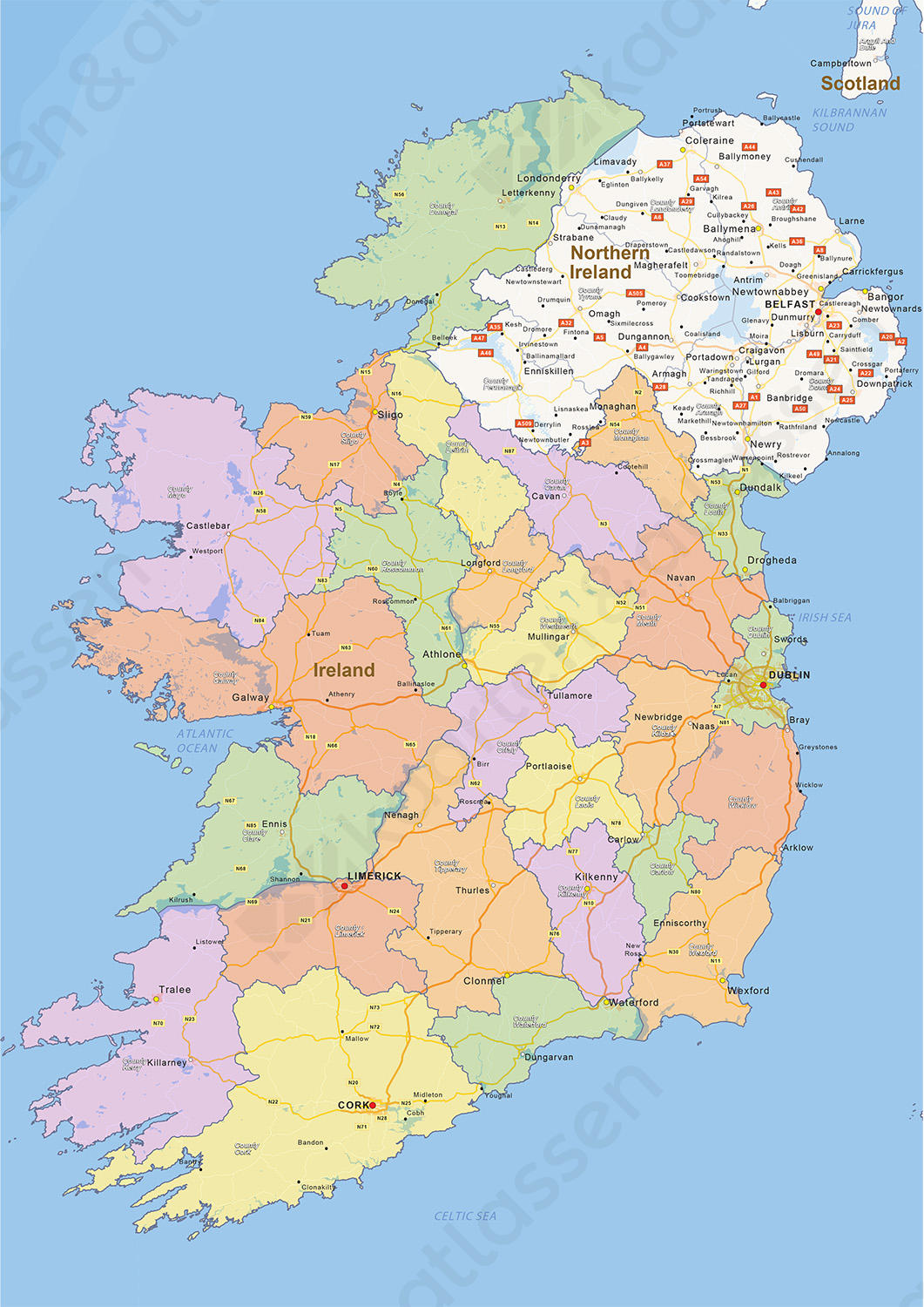 kaart ierland Digitale Staatkundige landkaart Ierland 1442 | Kaarten en Atlassen.nl