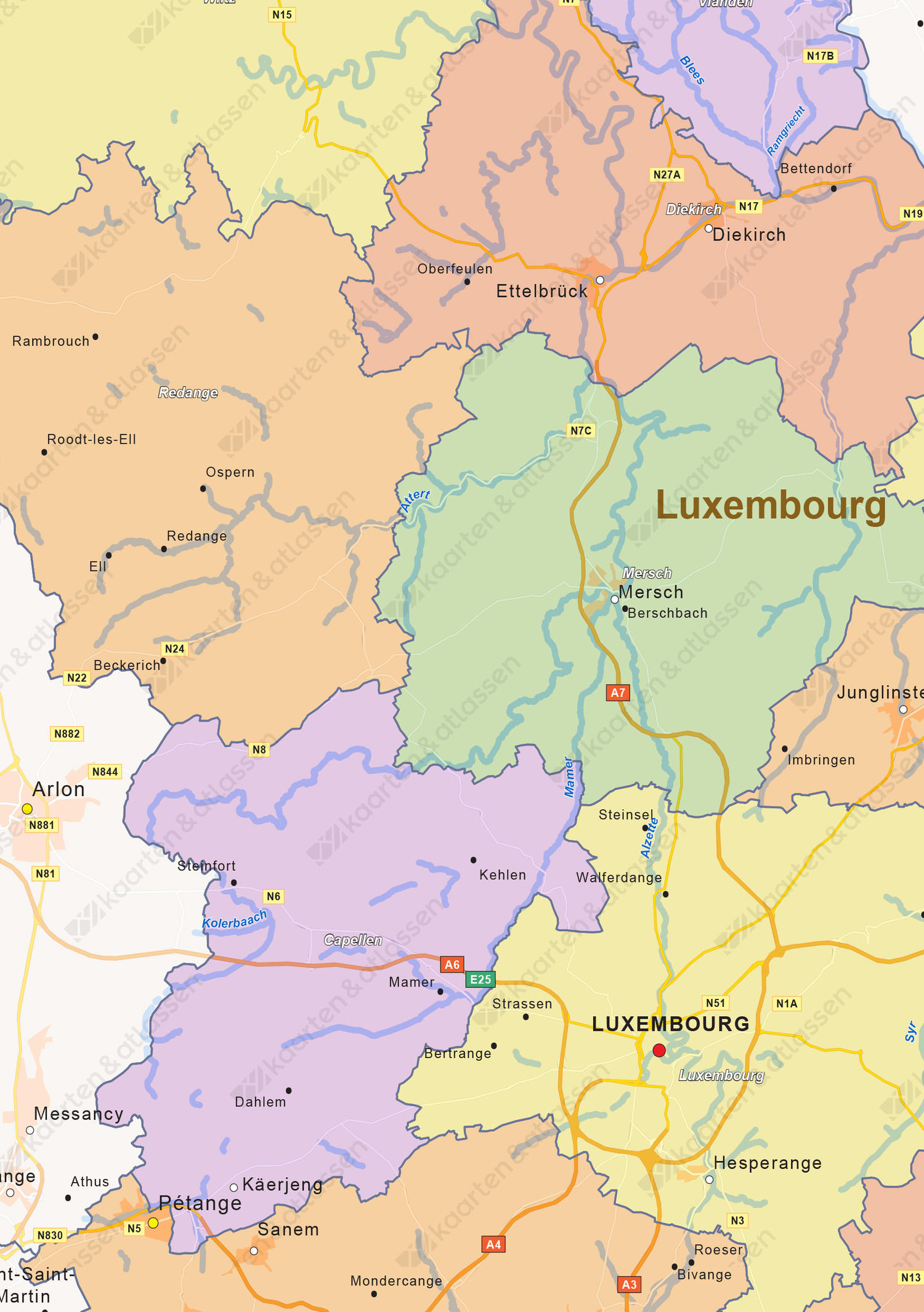 Staatkundige landkaart Luxemburg 