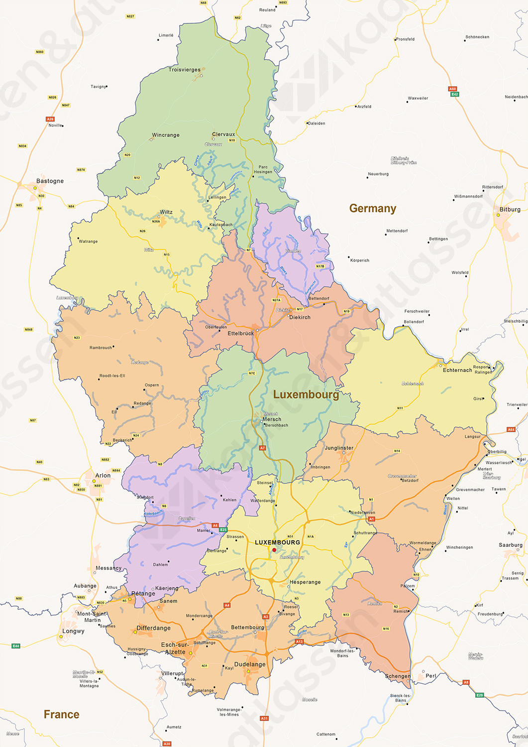 Staatkundige landkaart Luxemburg Staatkundige landkaart Luxemburg