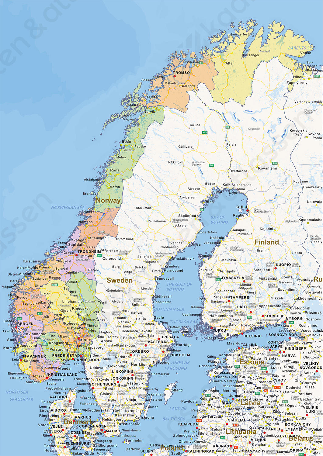 Staatkundige landkaart Noorwegen