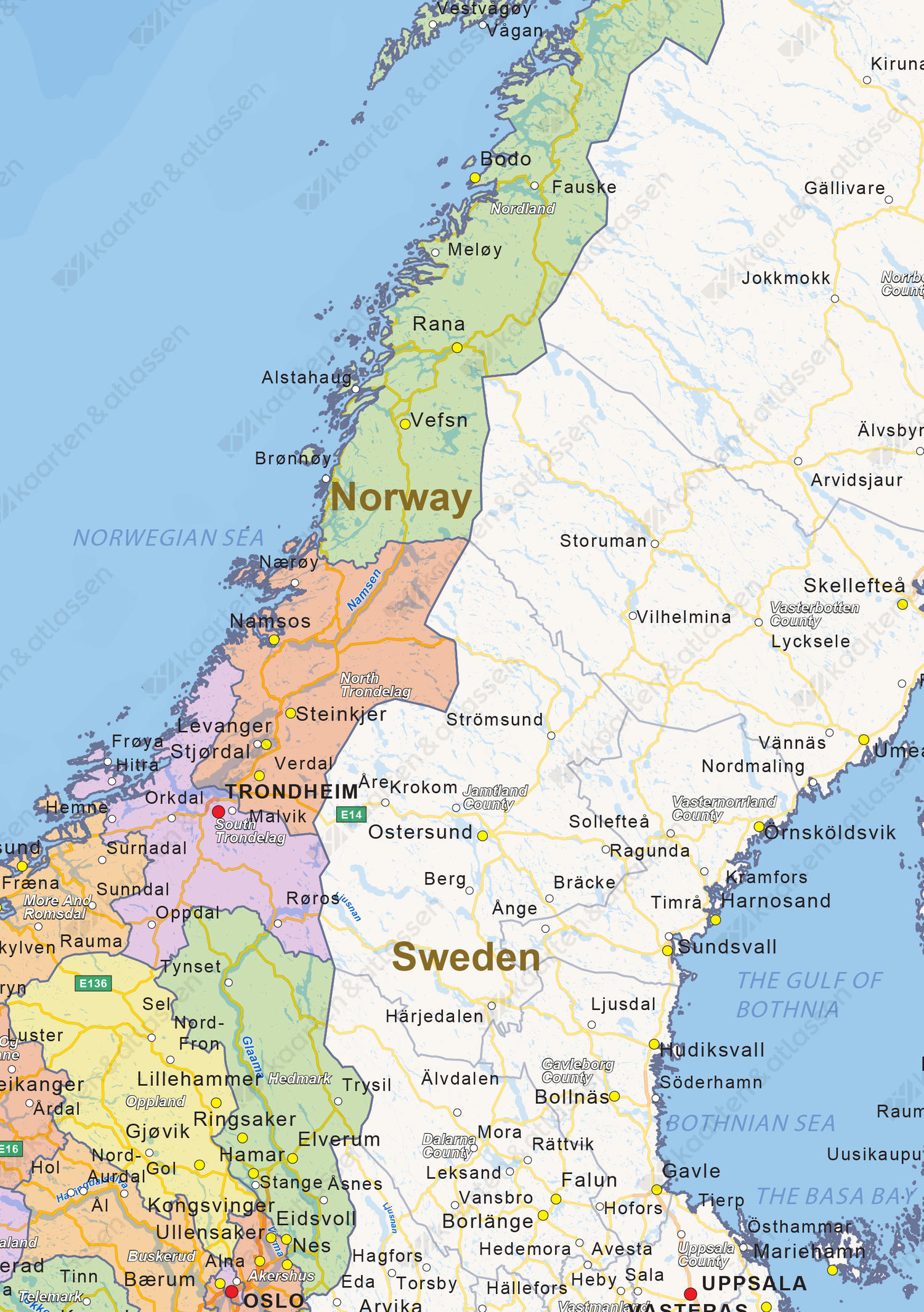 Staatkundige landkaart Noorwegen
