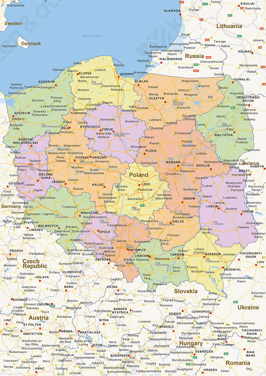 Staatkundige landkaart Polen Staatkundige landkaart Polen