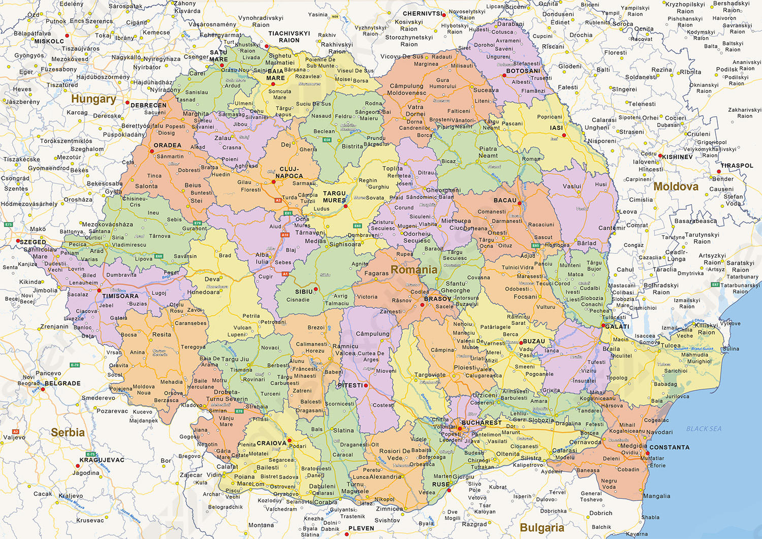 Staatkundige landkaart Roemenië Staatkundige landkaart Roemenië