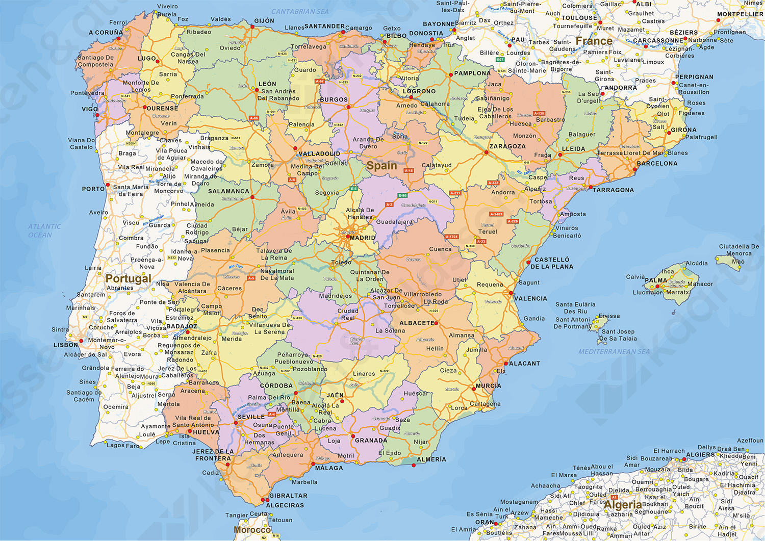 Digitale Staatkundige Landkaart Spanje 1466 | Kaarten En Atlassen.Nl
