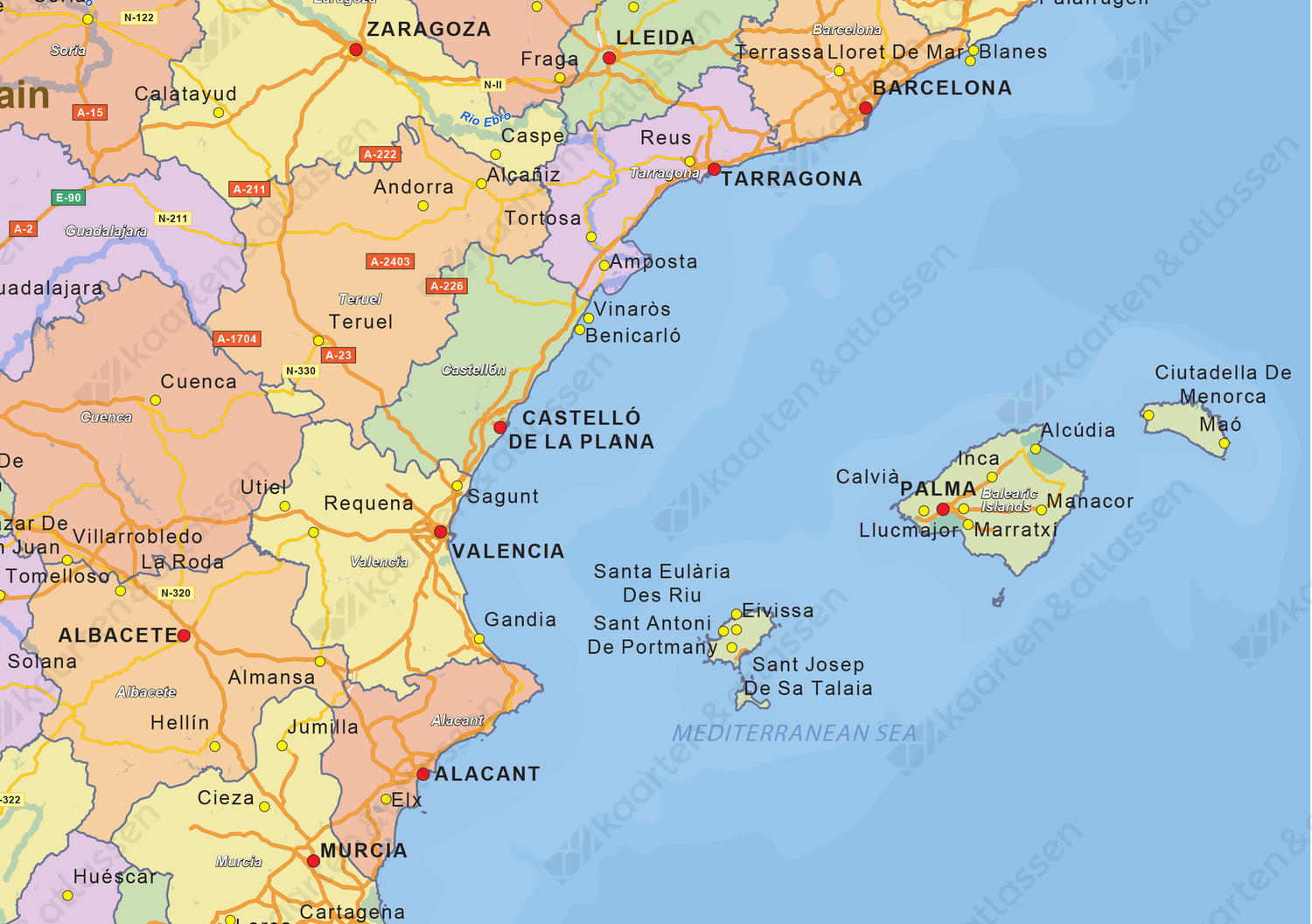 Staatkundige landkaart Spanje