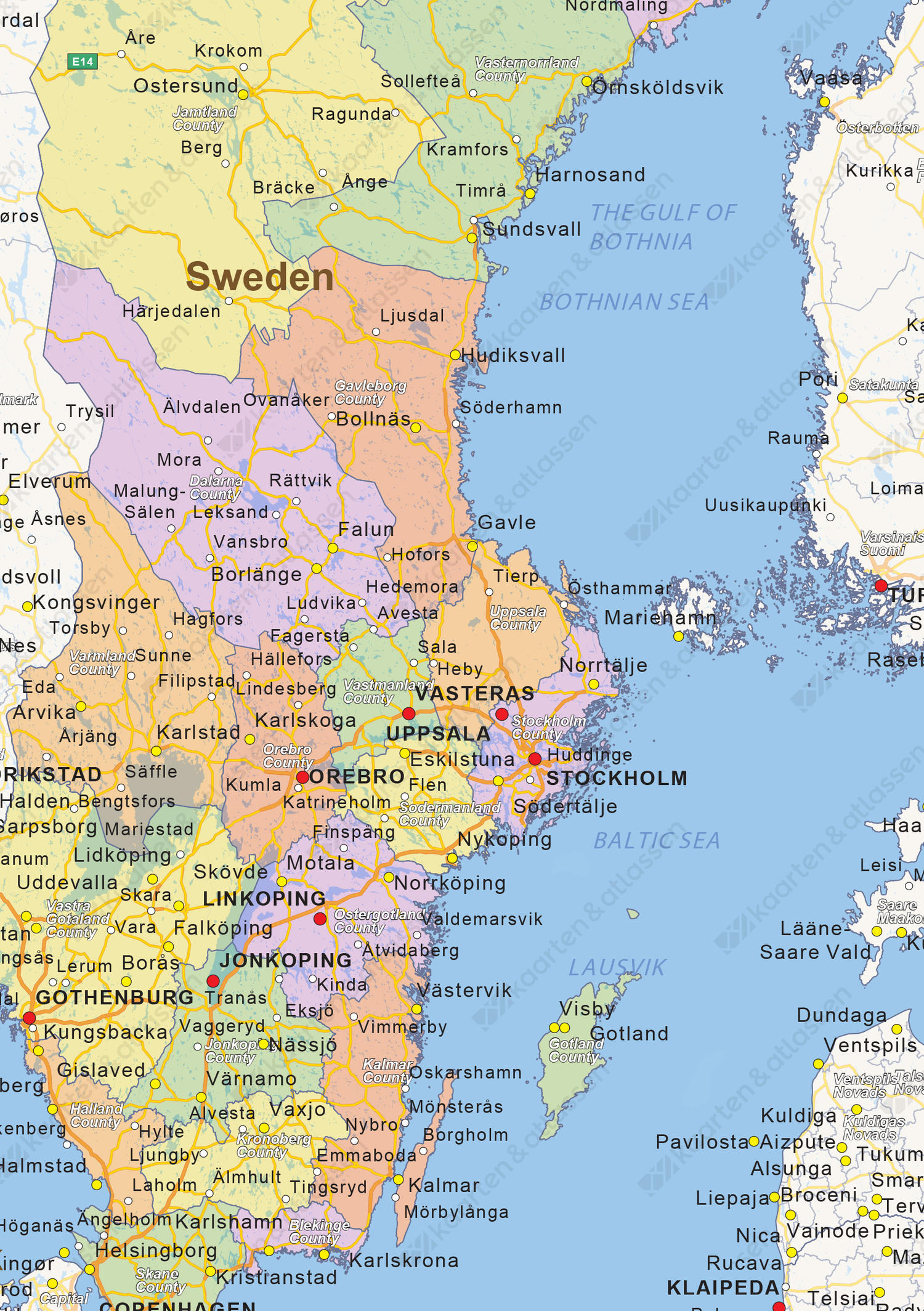 Staatkundige landkaart Zweden