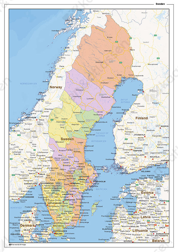 Staatkundige landkaart Zweden Staatkundige landkaart Zweden