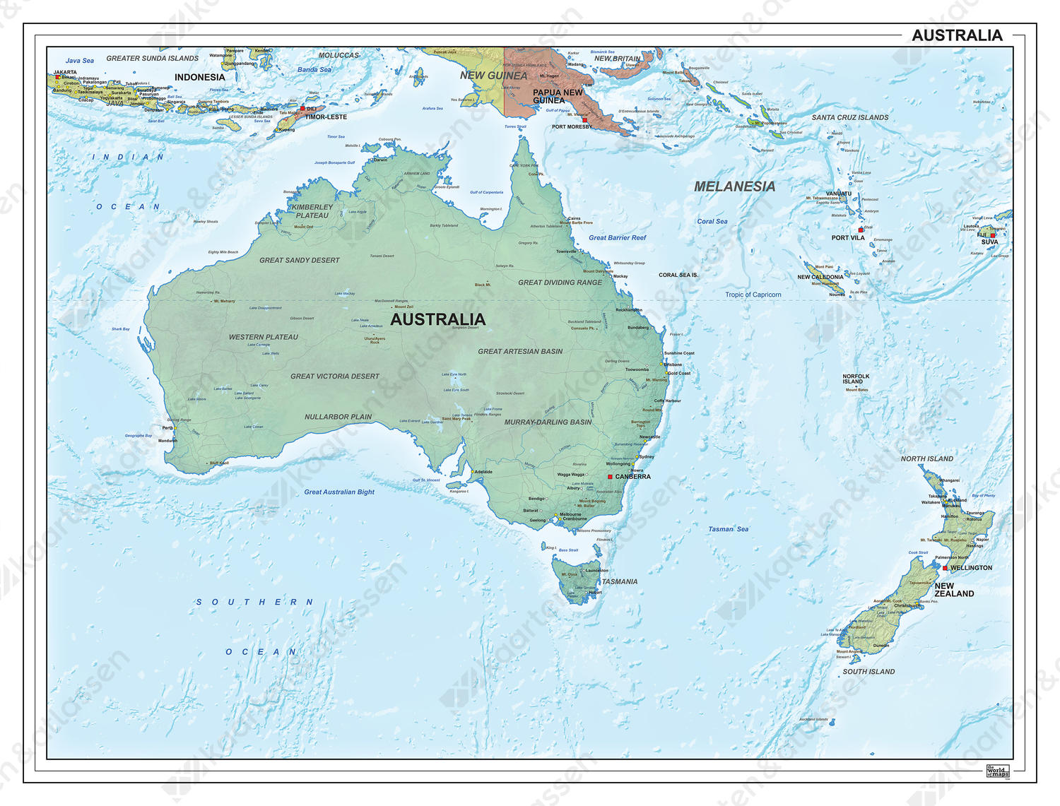 Australië staatkundig met reliëf 1314
