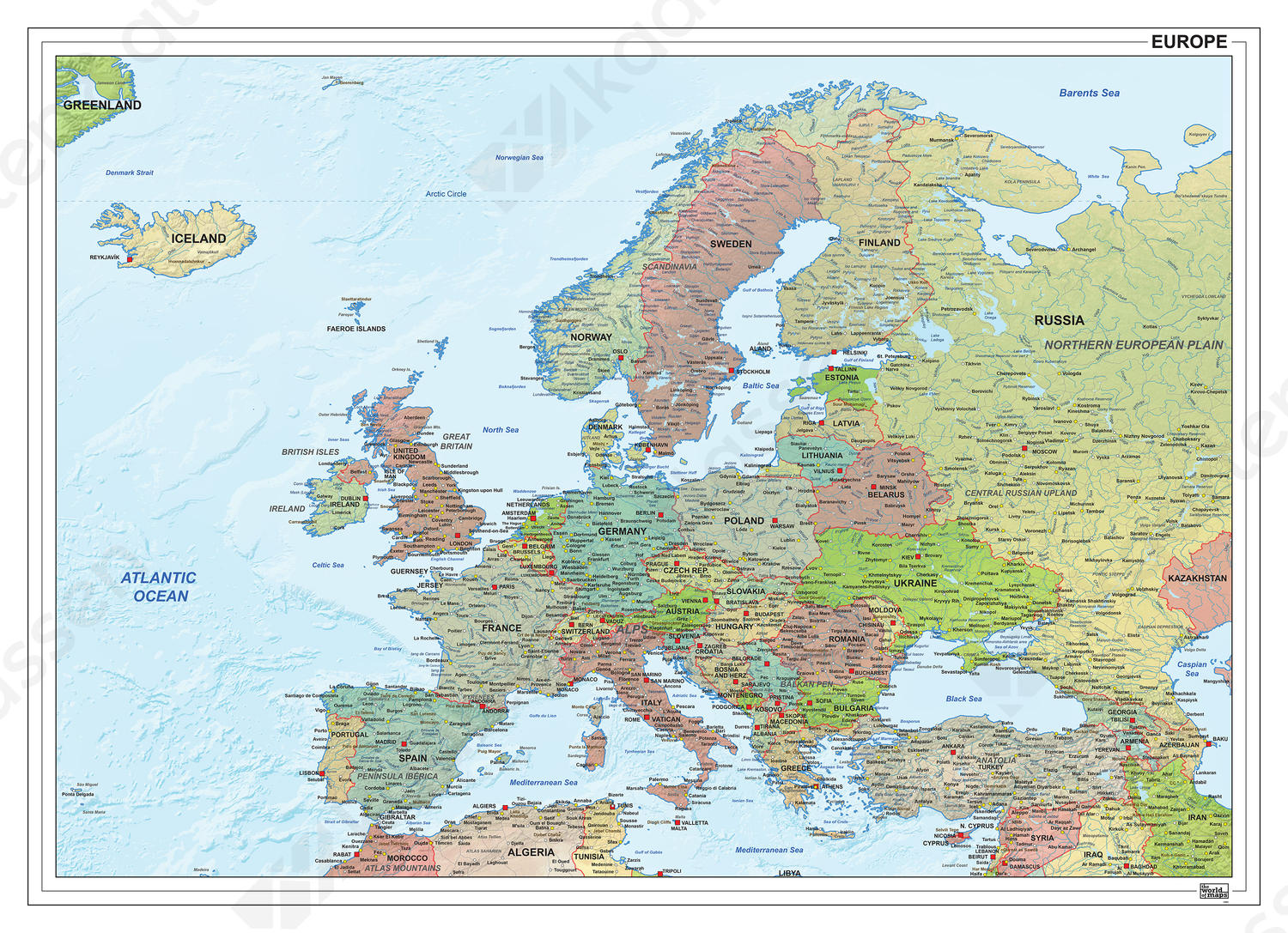 Europa staatkundig met reliëf 1293 Europa staatkundig met reliëf 1293