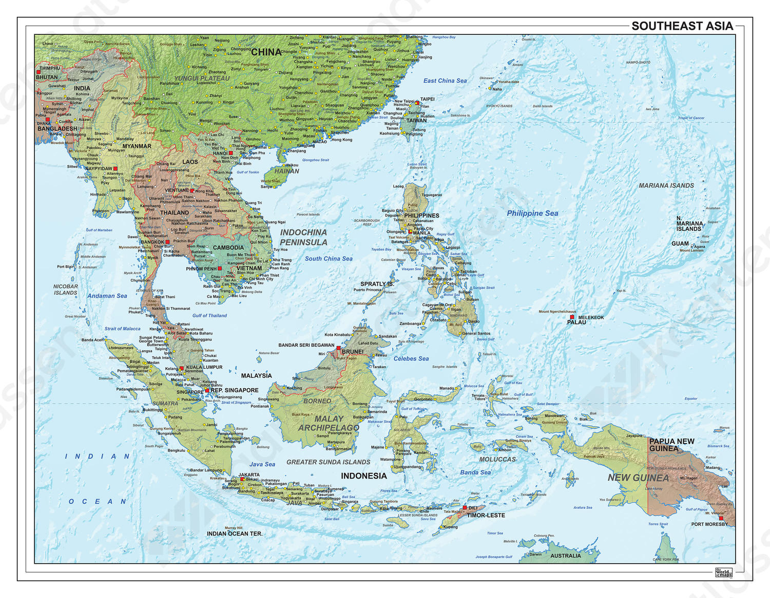 Digitale Zuidoost Azië met reliëf 1313