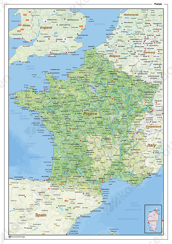 Natuurkundige landkaart Frankrijk
