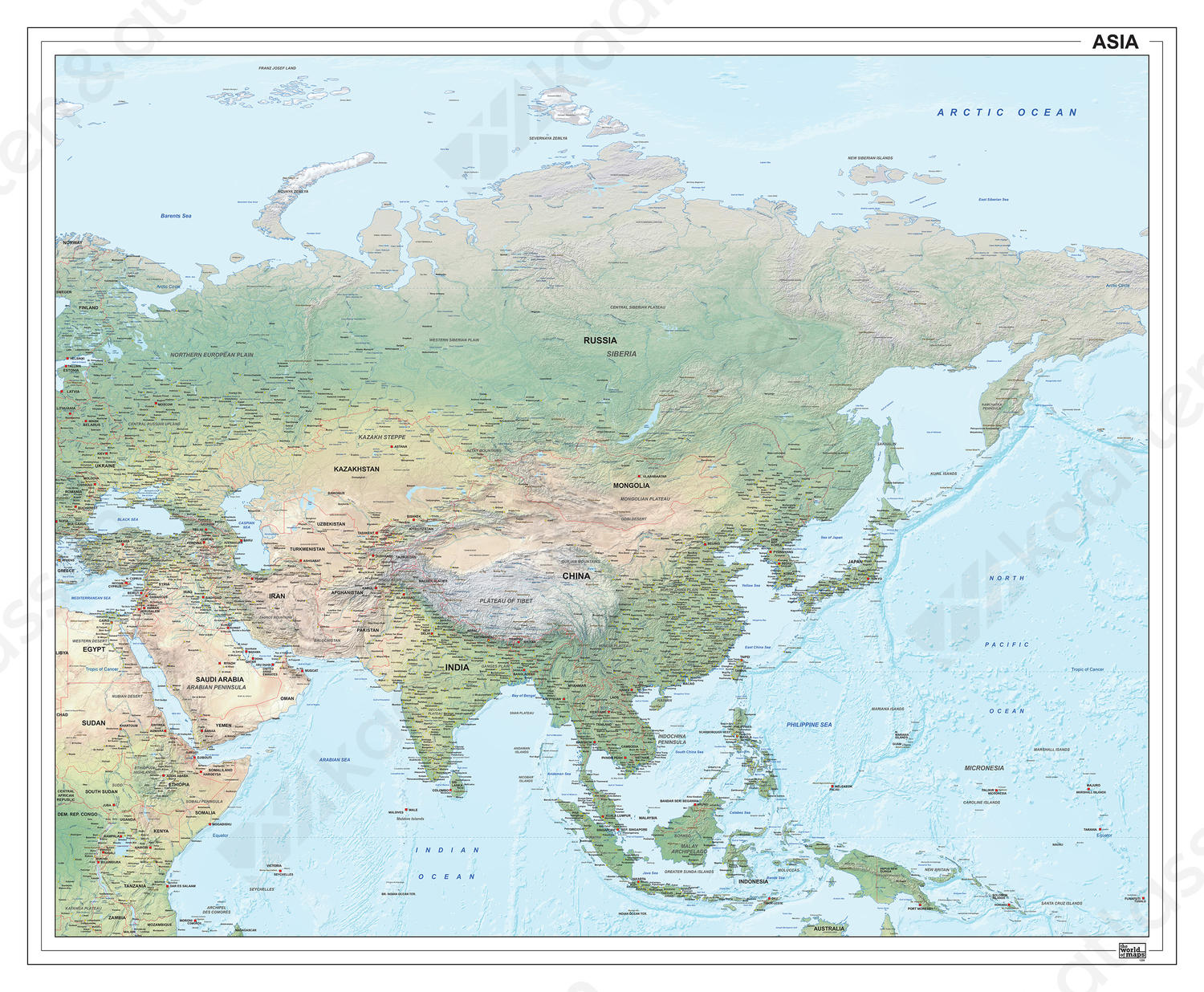 Digitale kaart Azië natuurkundig 1289