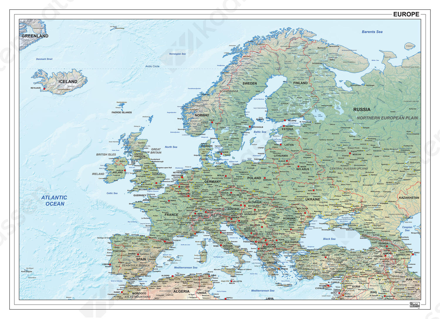 Europa natuurkundig 1287 Digitale vector kaart Europa natuurkundig 1287