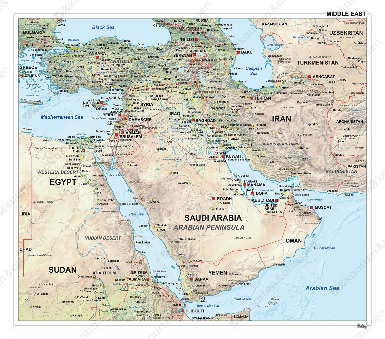 Midden Oosten Natuurkundig 1311 | Kaarten En Atlassen.Nl
