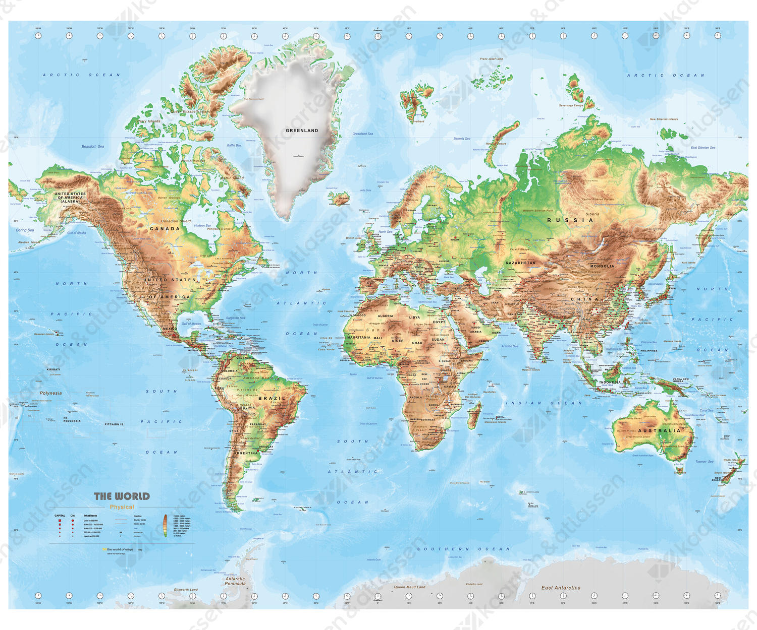 natuurkundige wereldkaart met veel details