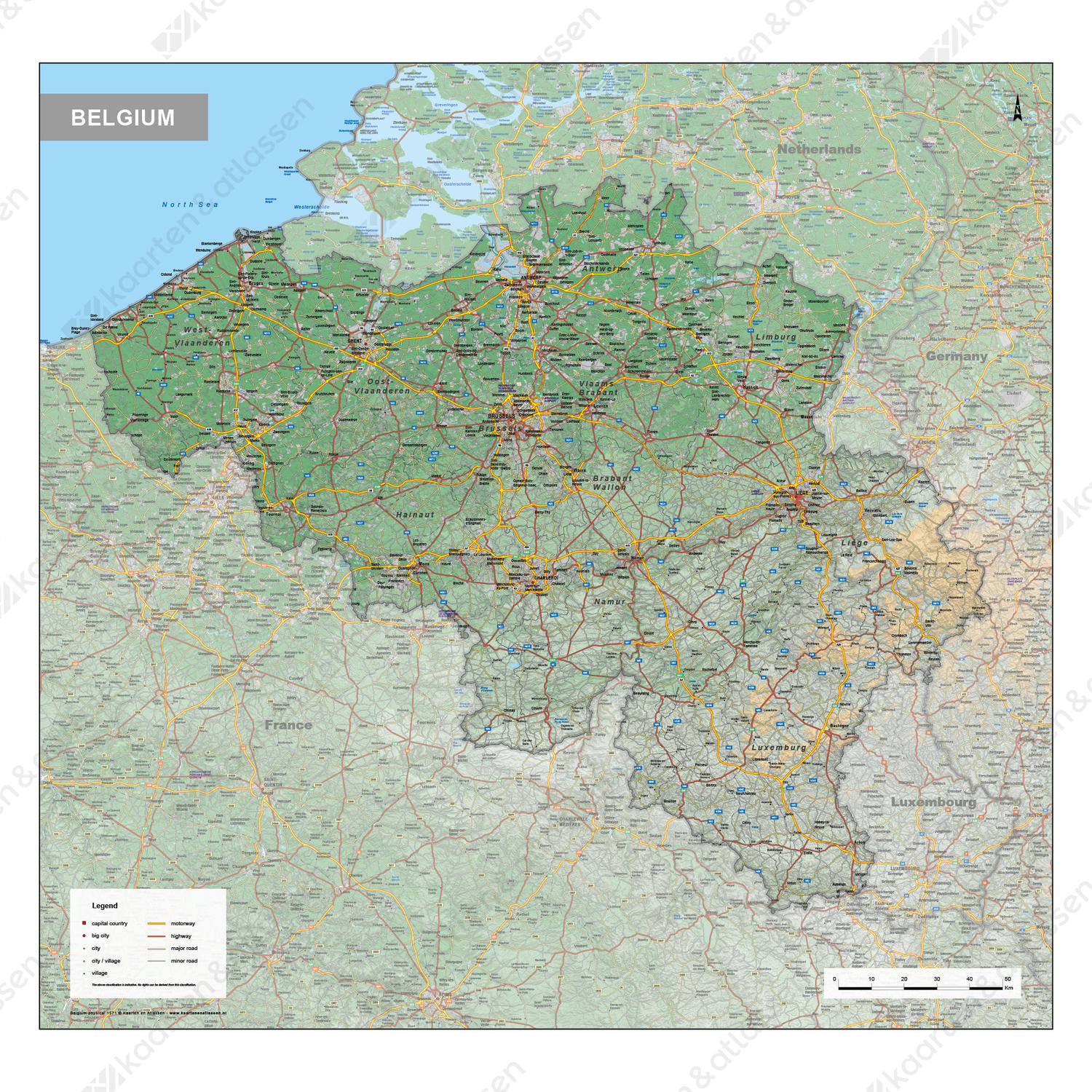 Digitale België Kaart Natuurkundig