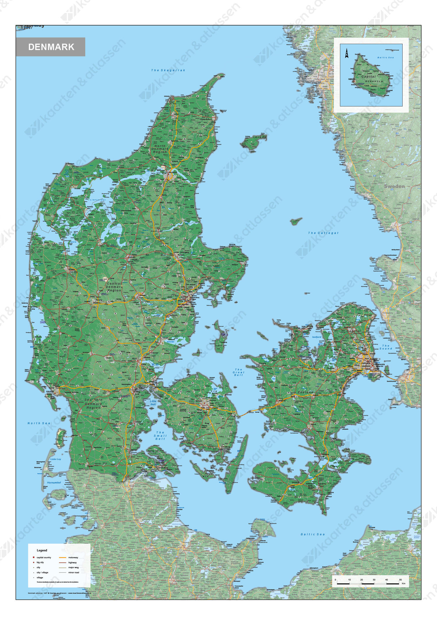 Denemarken Kaart Natuurkundig