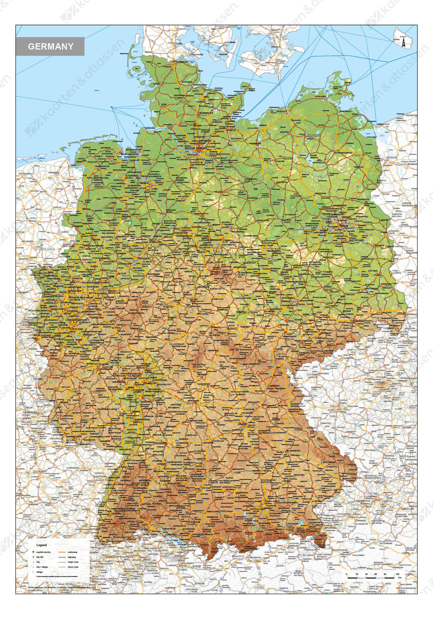 Duitsland Kaart Natuurkundig