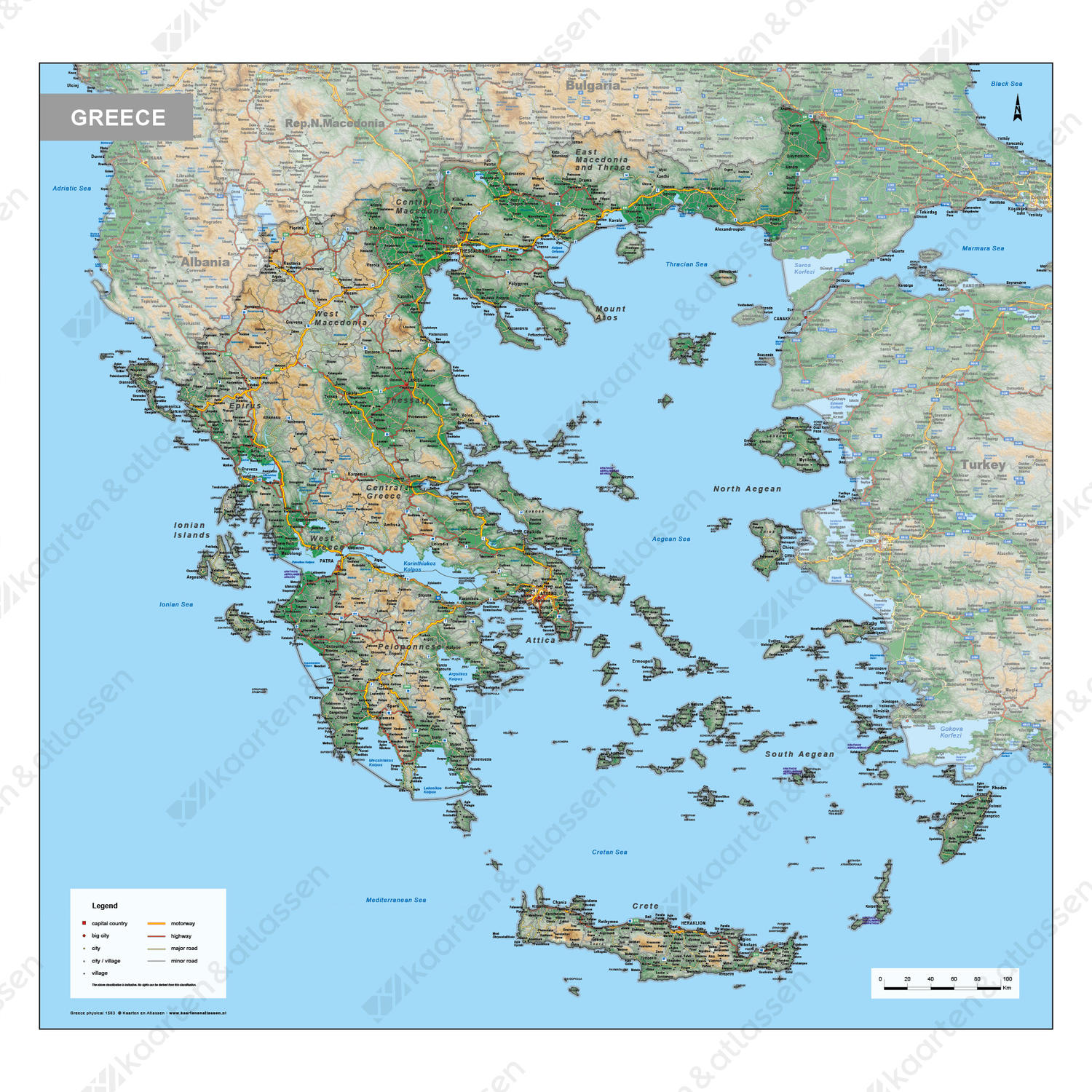 Digitale Griekenland Kaart Natuurkundig