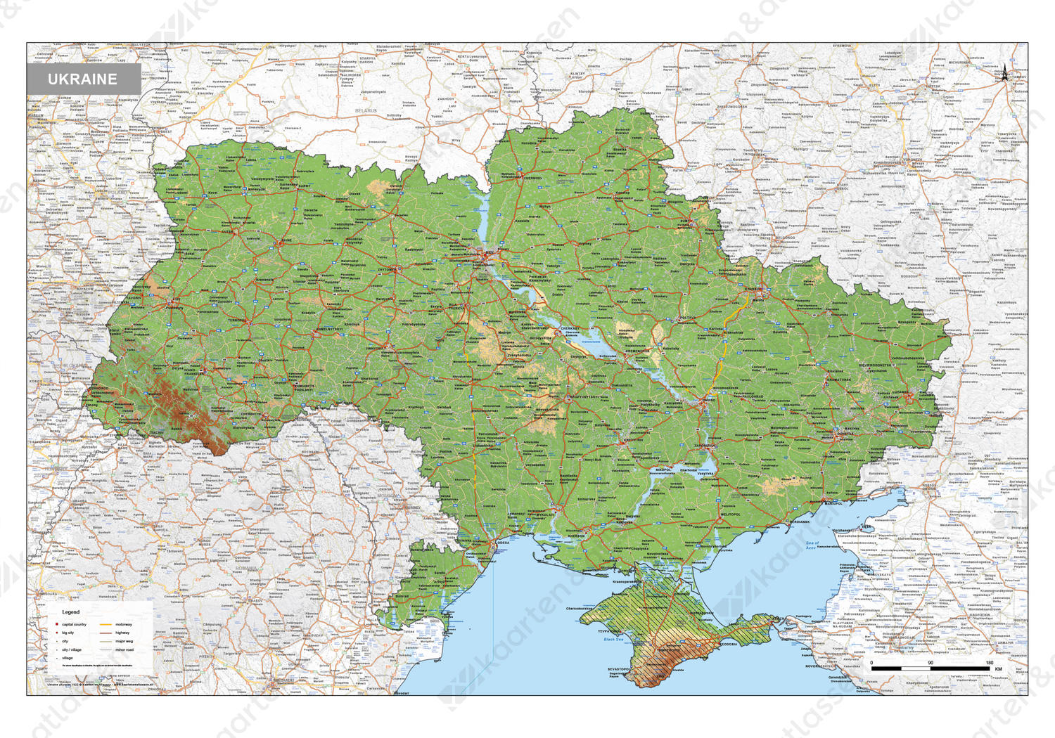 Kaart Oekraïne / Ukraine Natuurkundig Kaart Oekraïne / Ukraine Natuurkundig
