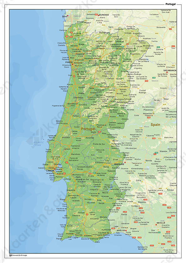 Natuurkundige landkaart Portugal Natuurkundige landkaart Portugal