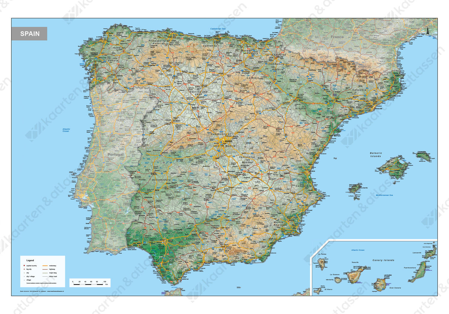 Spanje Kaart Natuurkundig Spanje Kaart Natuurkundig