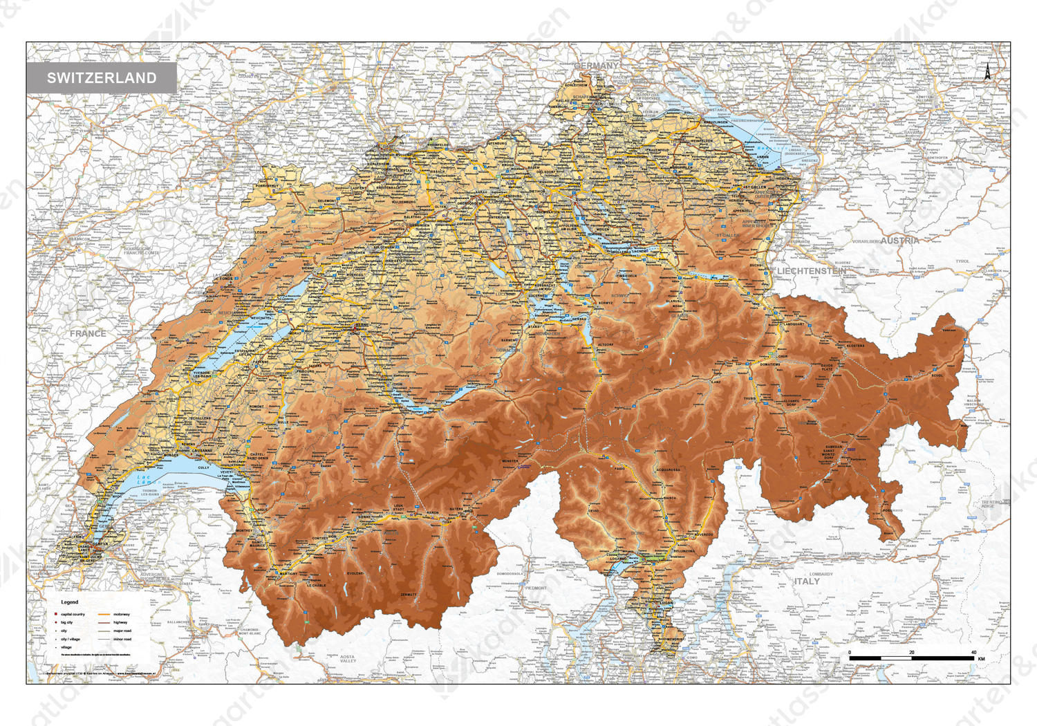 Zwitserland Natuurkundige kaart