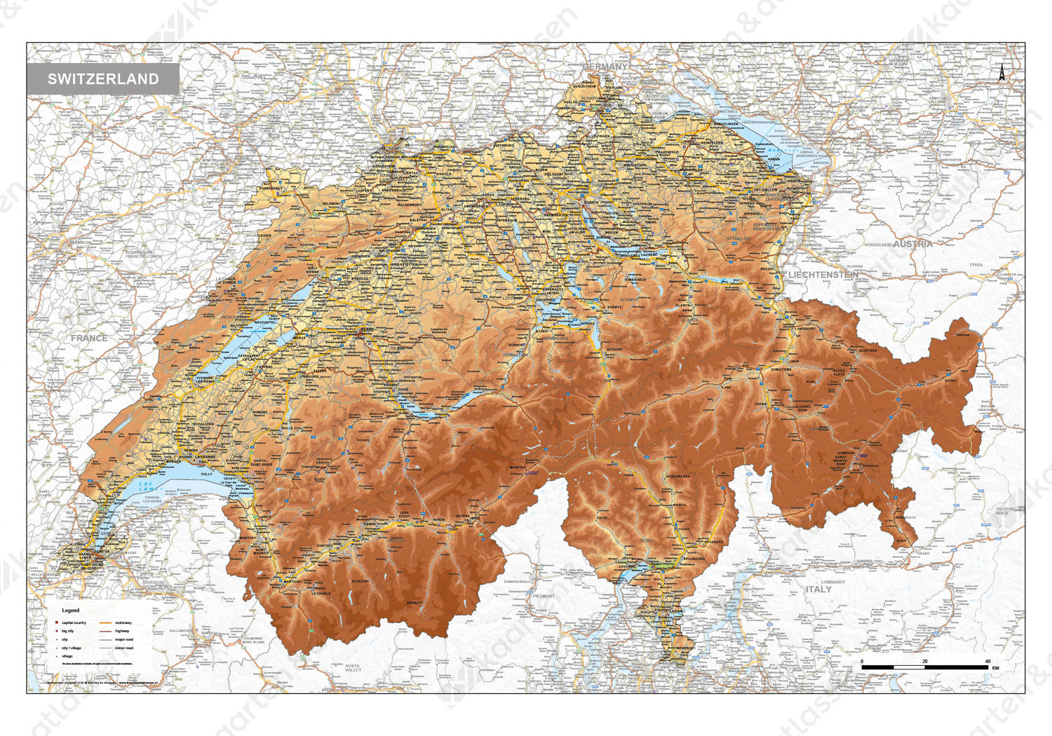 Zwitserland Natuurkundige kaart Zwitserland Natuurkundige kaart