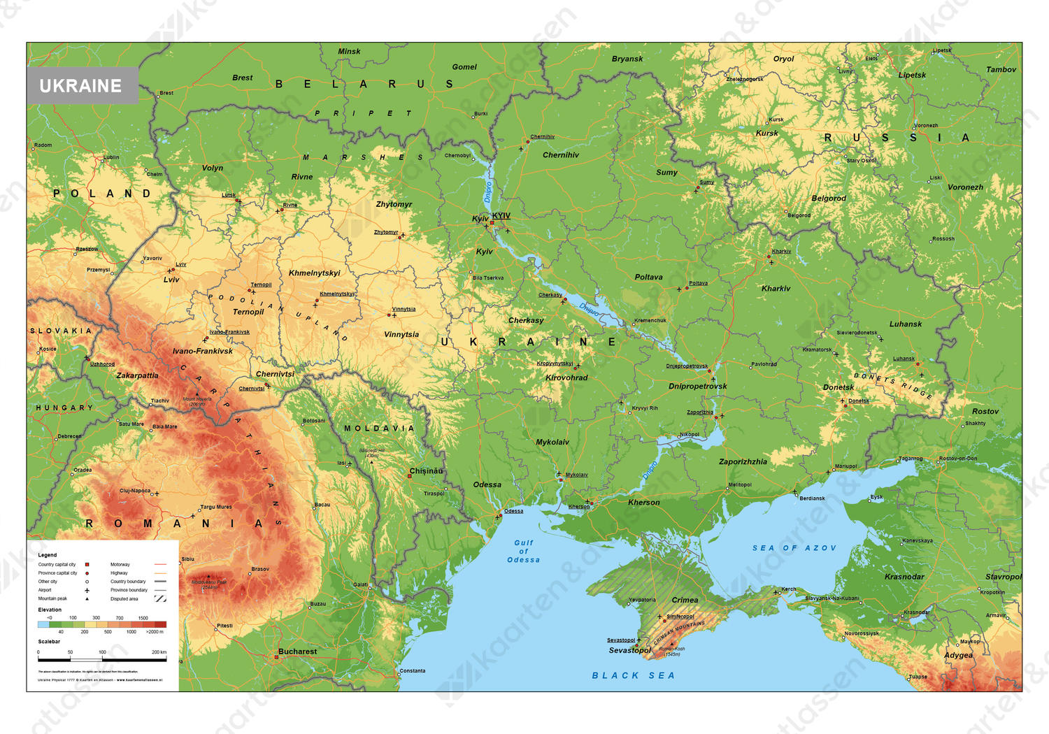 Natuurkundige Kaart Oekraïne / Ukraine