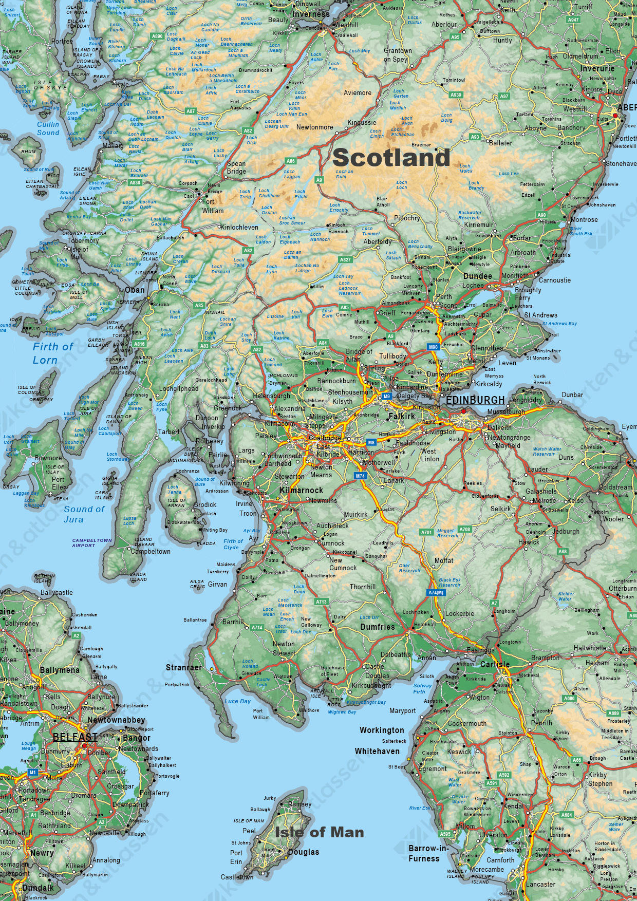 Digitale Verenigd Koninkrijk en Ierland Kaart Natuurkundig