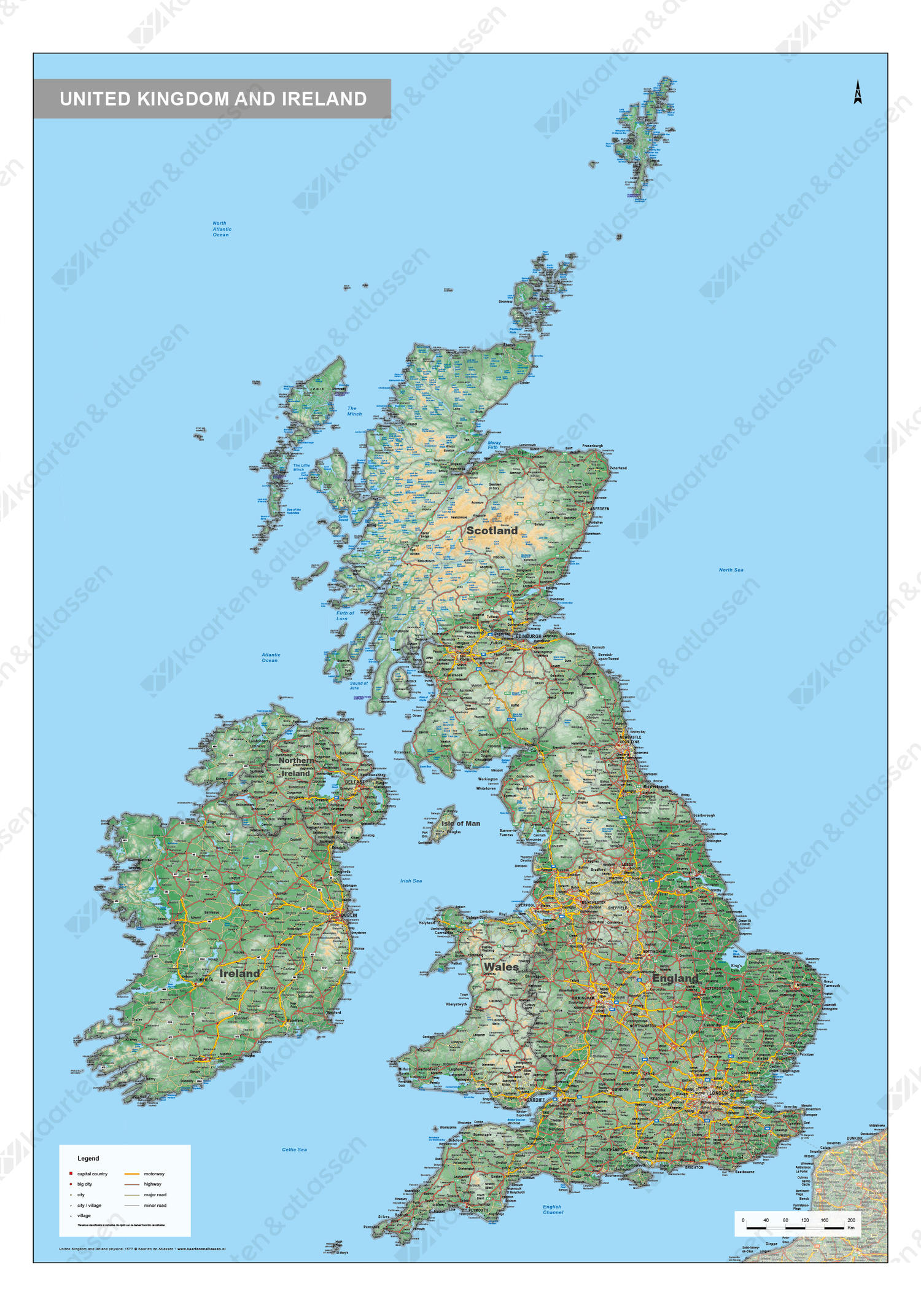 Verenigd Koninkrijk en Ierland Kaart Natuurkundig