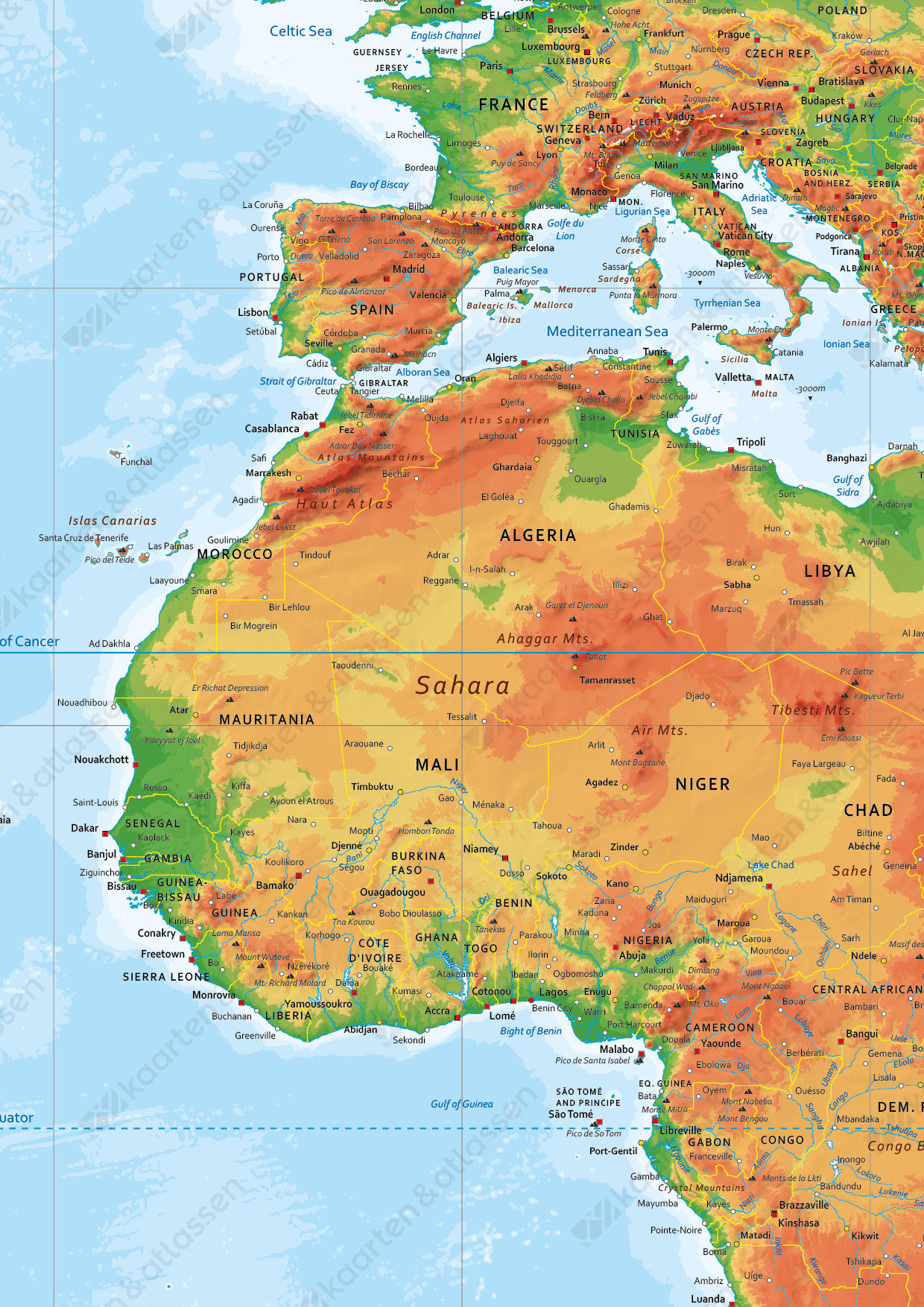 Wereldkaart XXL Natuurkundig