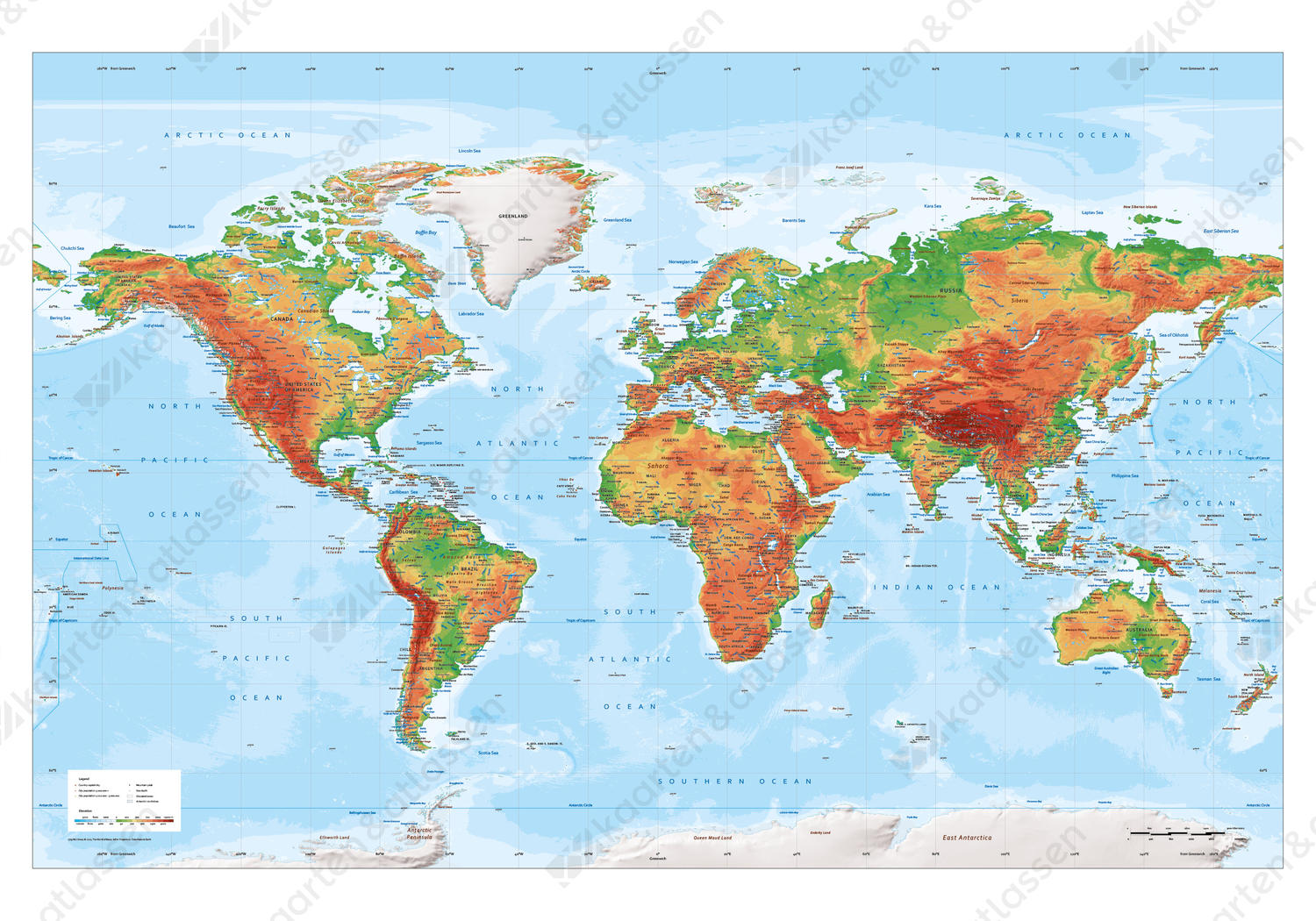 Wereldkaart Natuurkundig