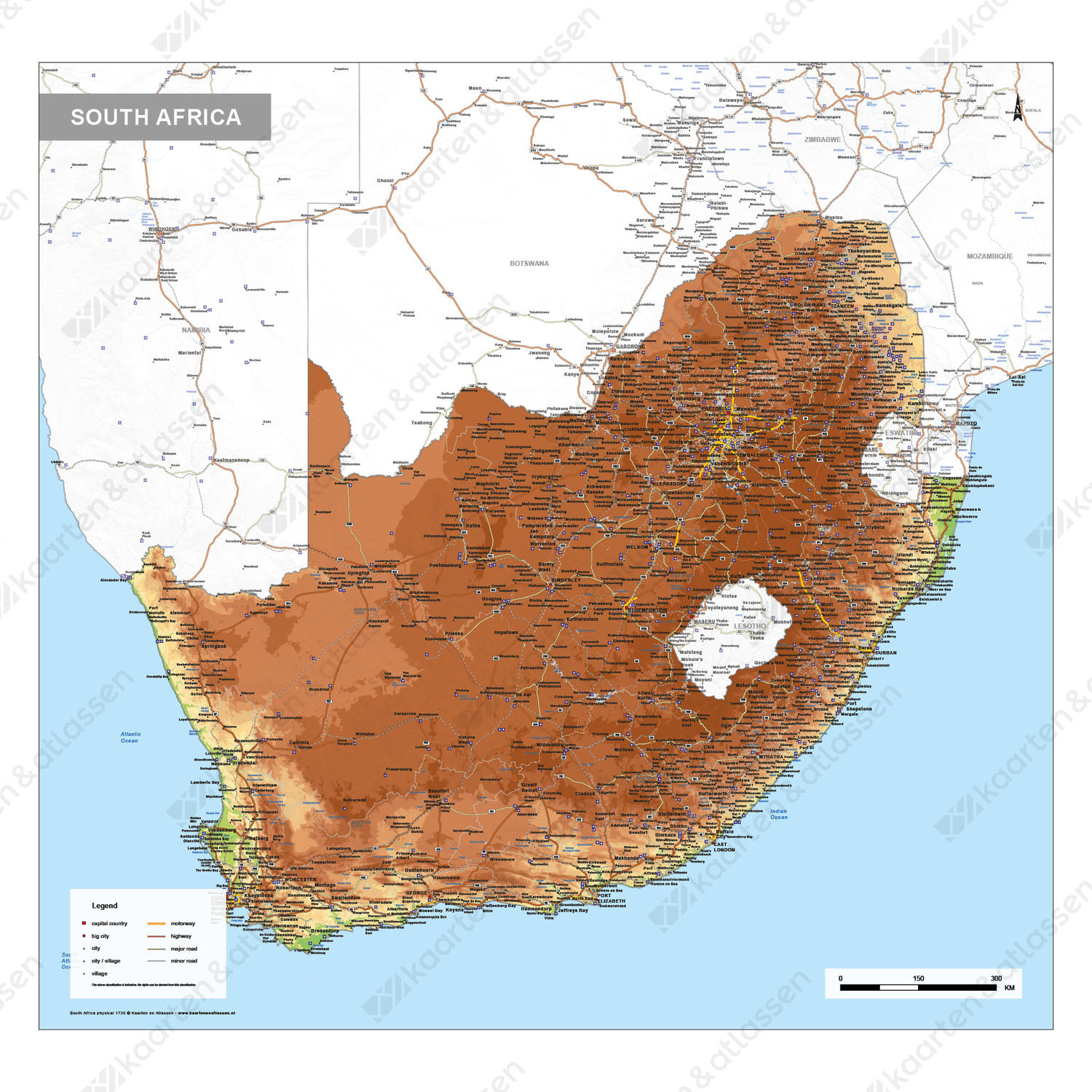 Natuurkundige kaart Zuid-Afrika