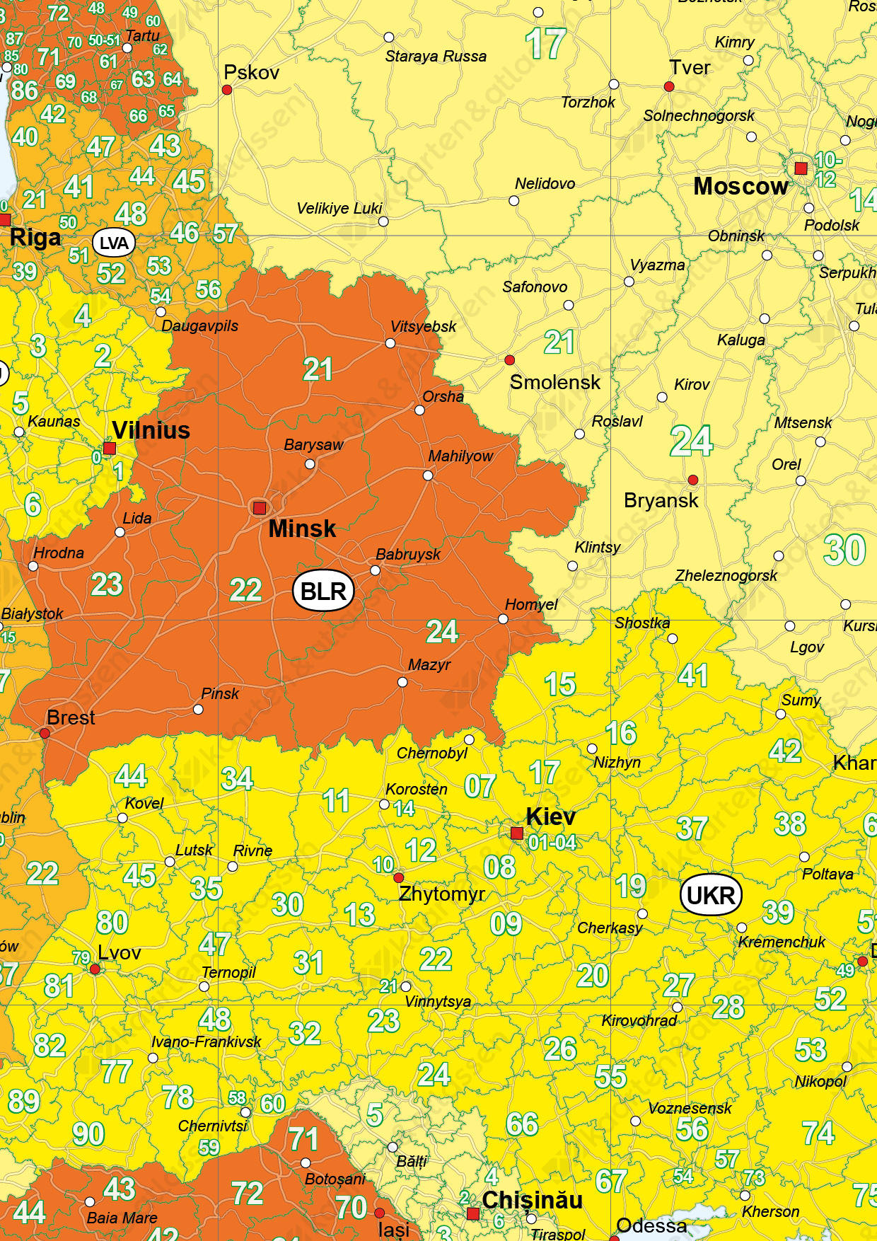 Digitale Postcodekaart van Oost-Europa