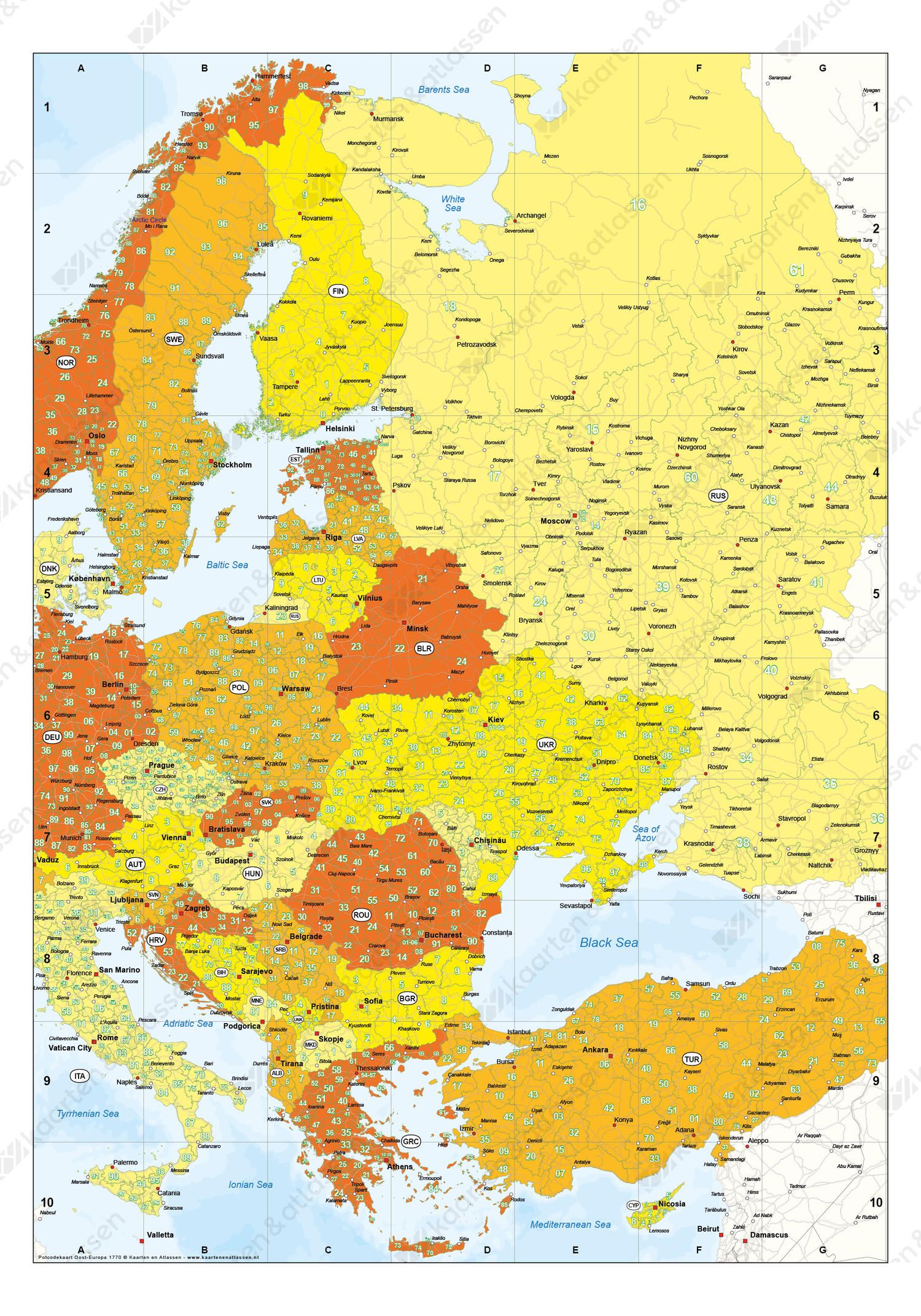 Postcodekaart van Oost-Europa