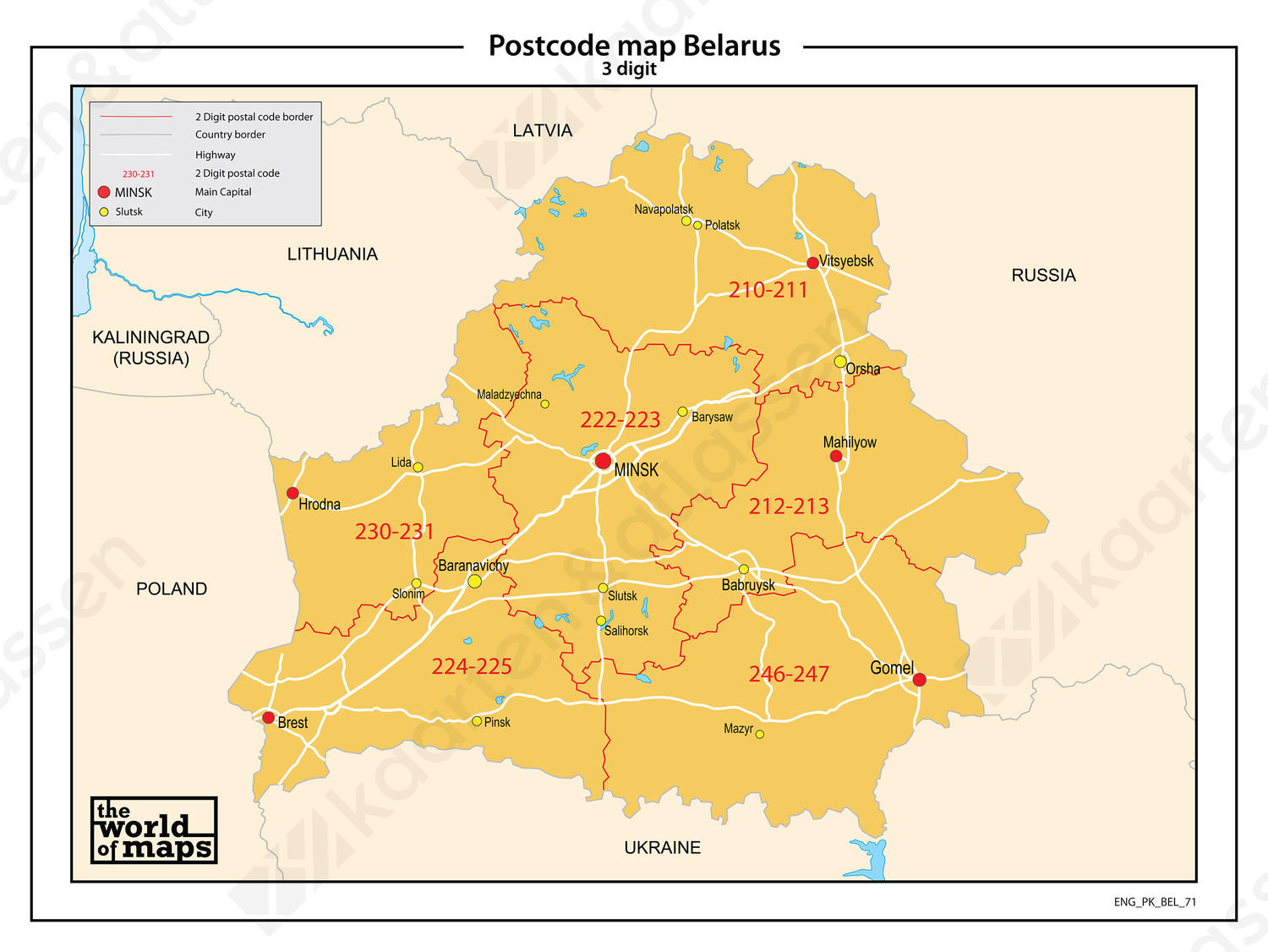 Belarus 3-cijferige postcodekaart Belarus 3-cijferige postcodekaart