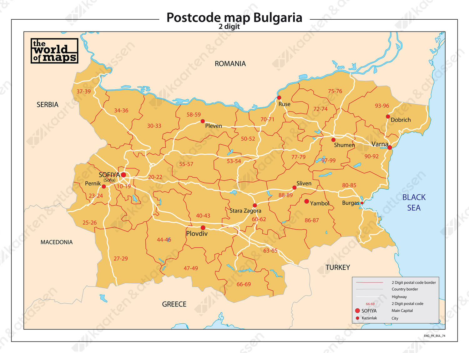 Bulgarije 2-cijferige postcodekaart 74