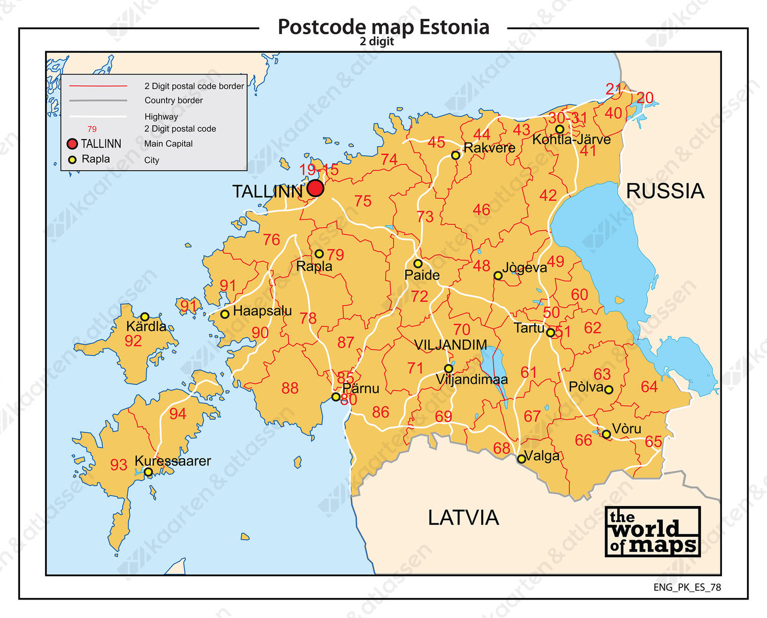 Digitale postcodekaart Estland 2-cijferig 78