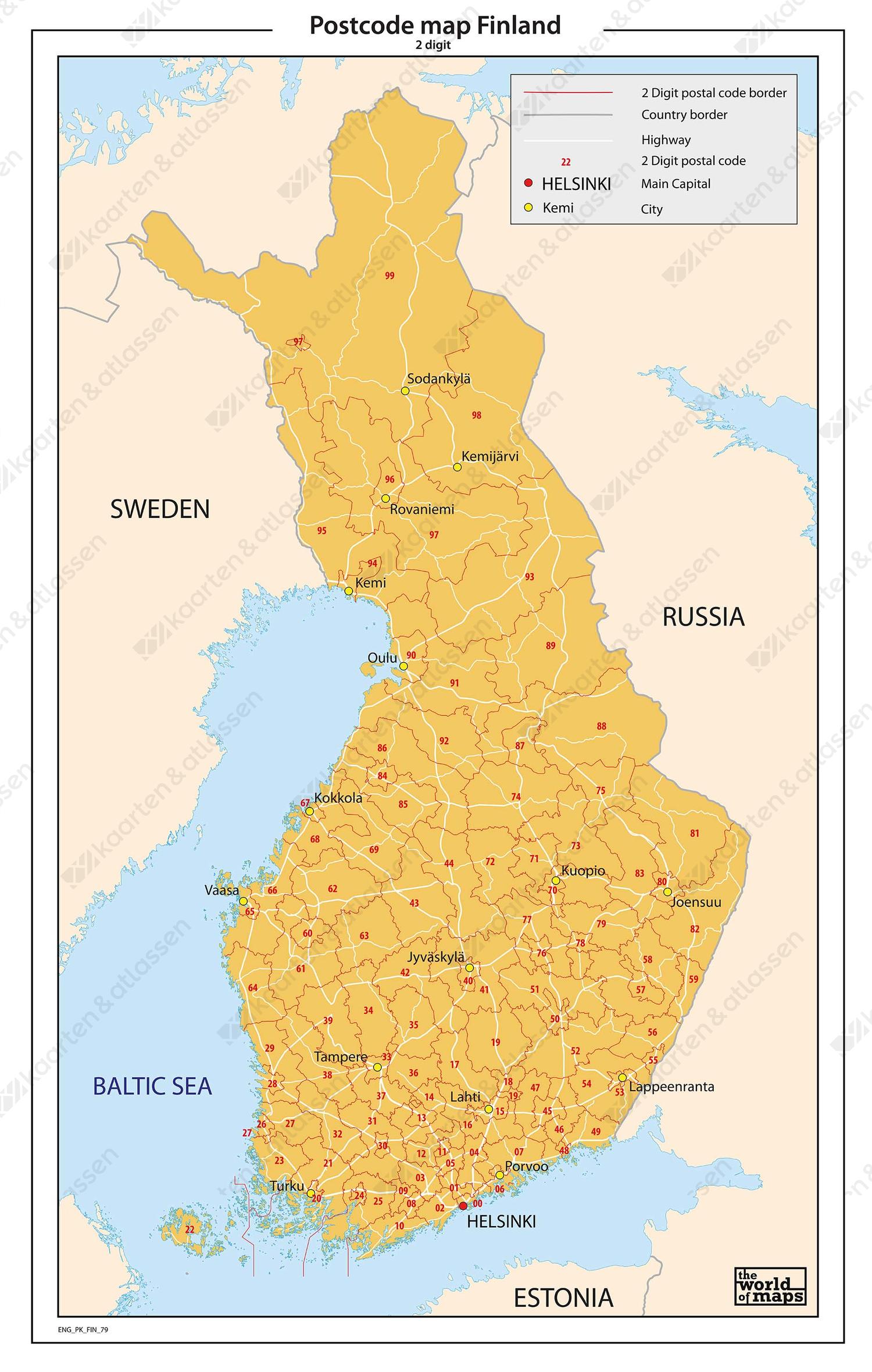 Digitale postcodekaart Finland 2-cijferig