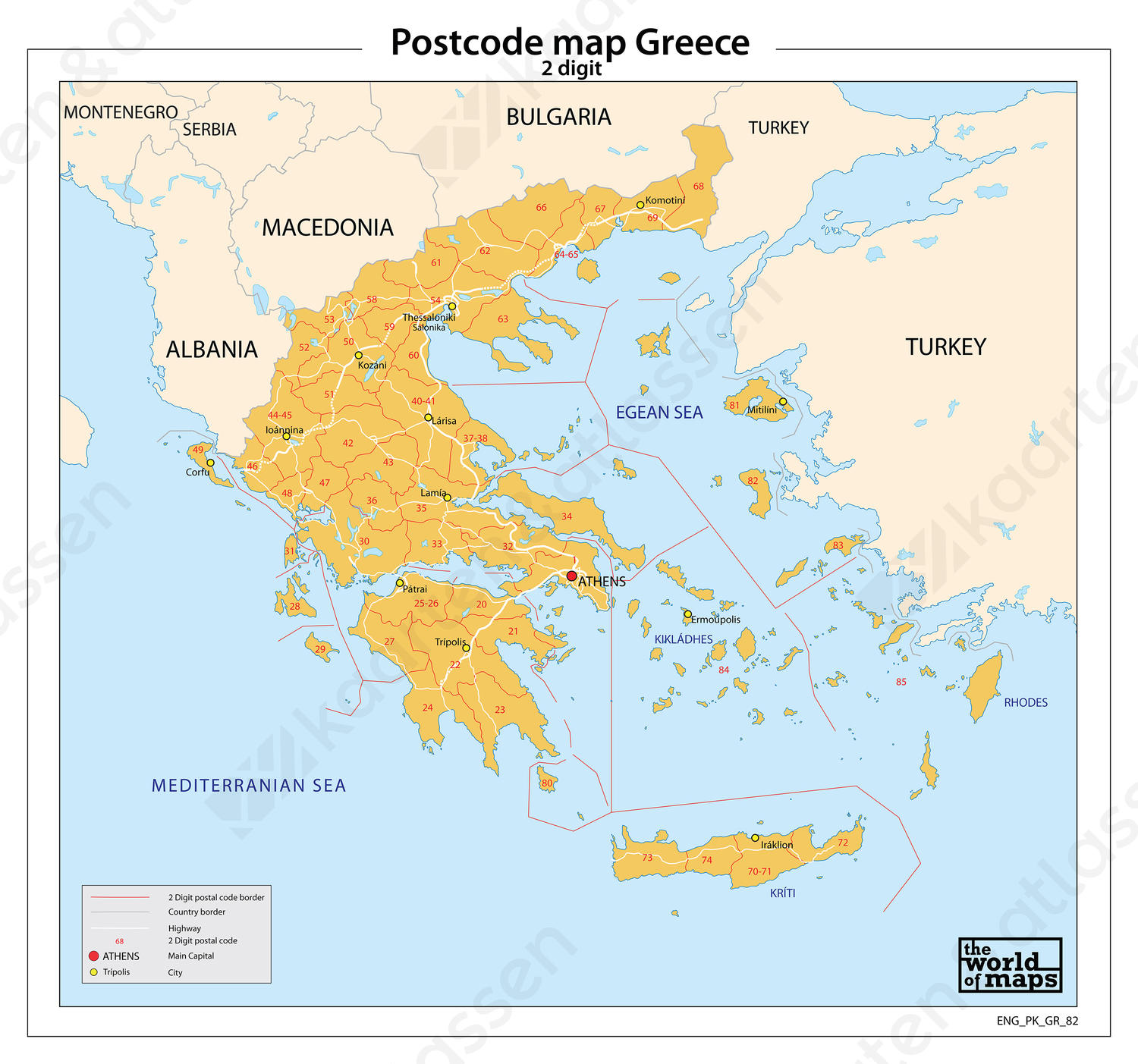 Griekenland 2-cijferige postcodekaart 82 Griekenland 2-cijferige postcodekaart 82