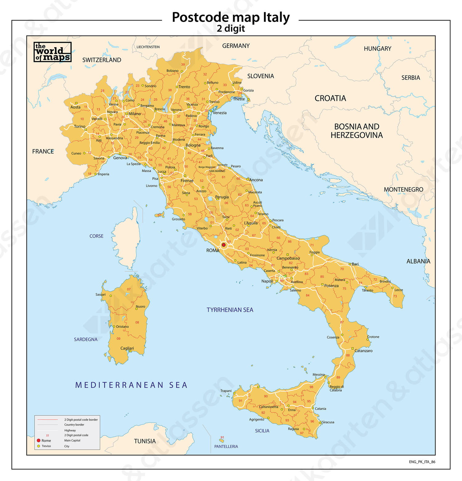 Italië 2-cijferige postcodekaart 86 Italië 2-cijferige postcodekaart 86