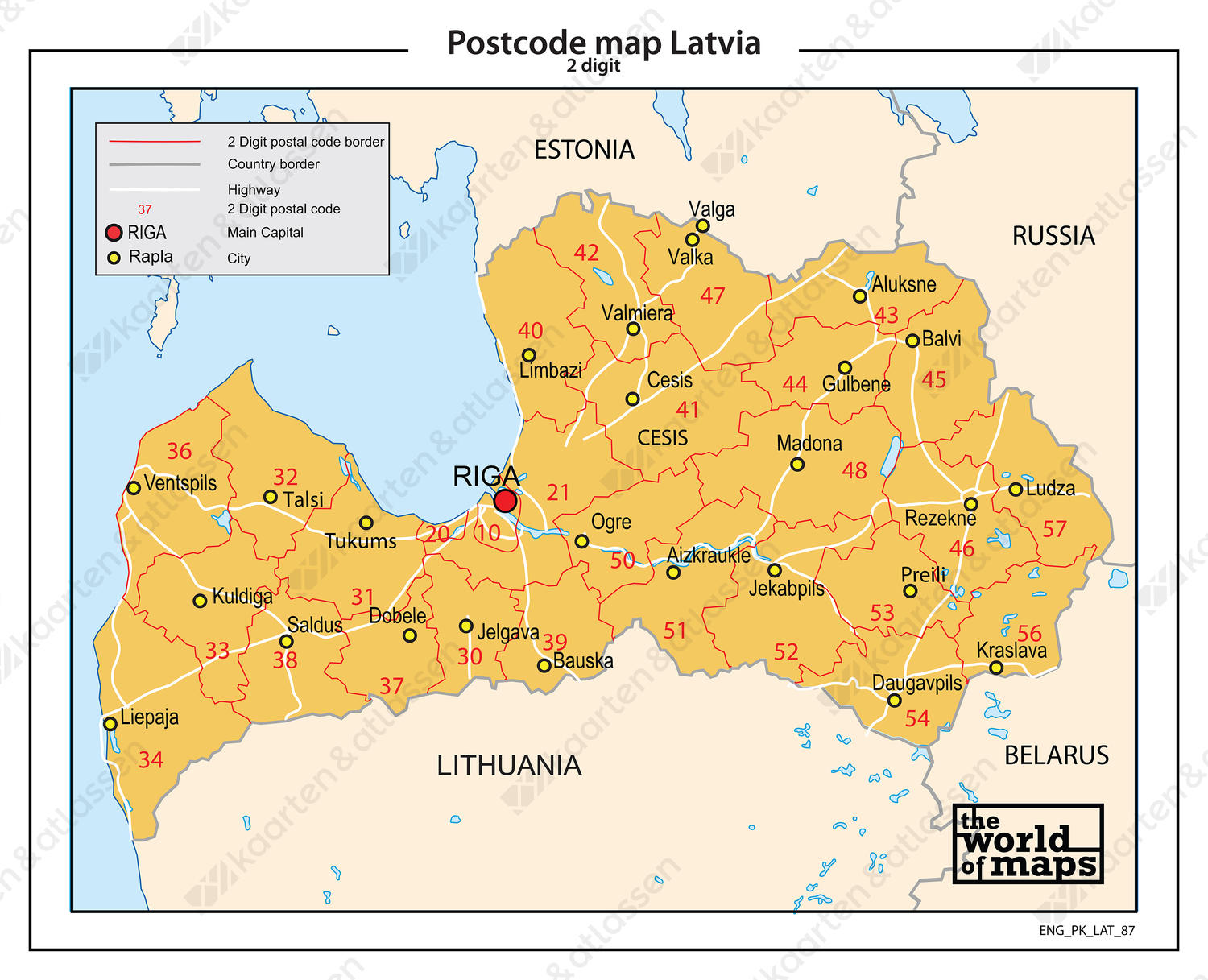 Letland 2-cijferige postcodekaart 87